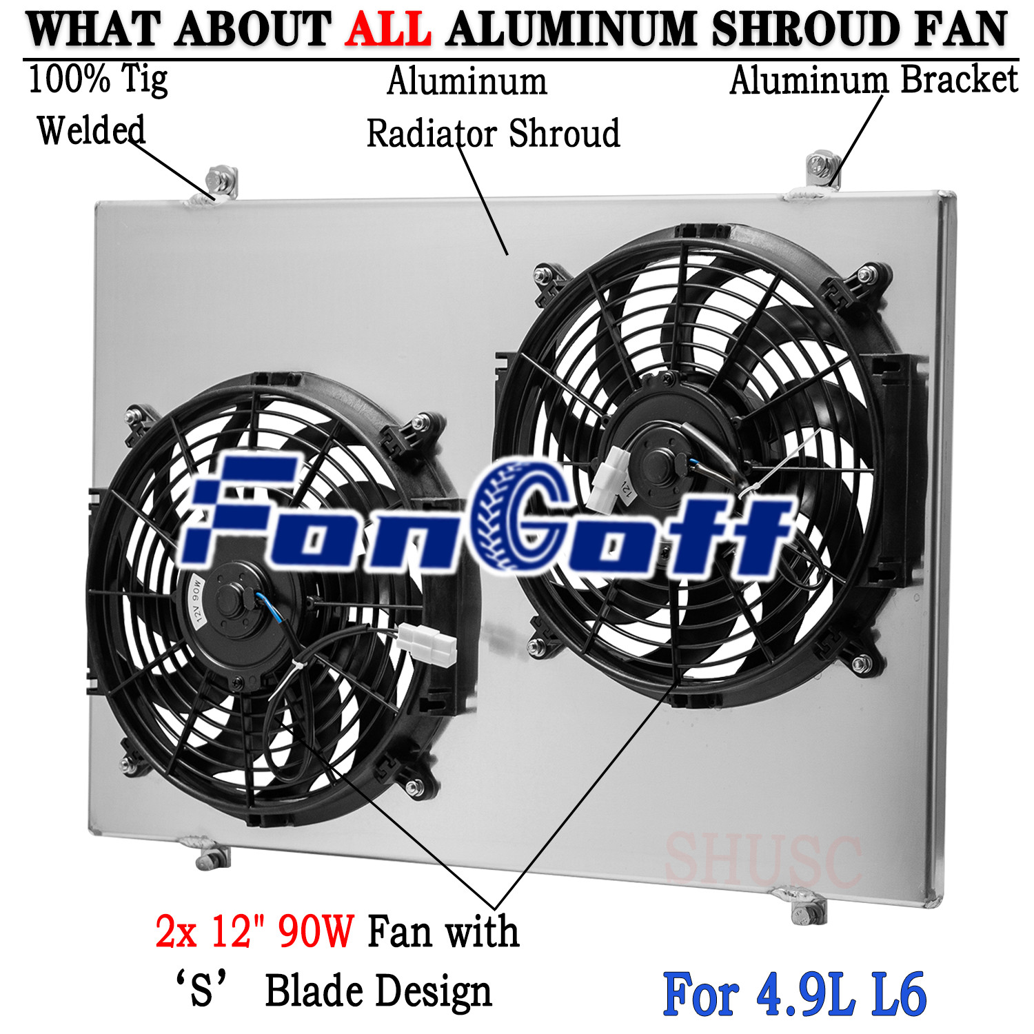 Aluminum Shroud Electric Fan Fit Ford Bronco F150 F250 F350 4.9L L6 1985-1997
