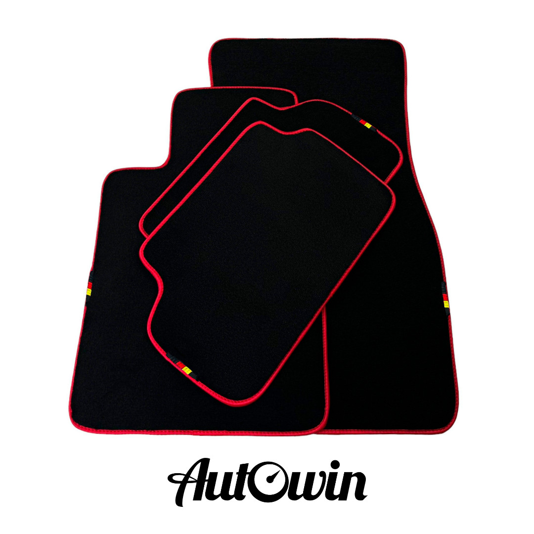 AutoWin Brand Black Floor Mats for BMW 5 Series M5 E34 (1989-1995) Red Trim
