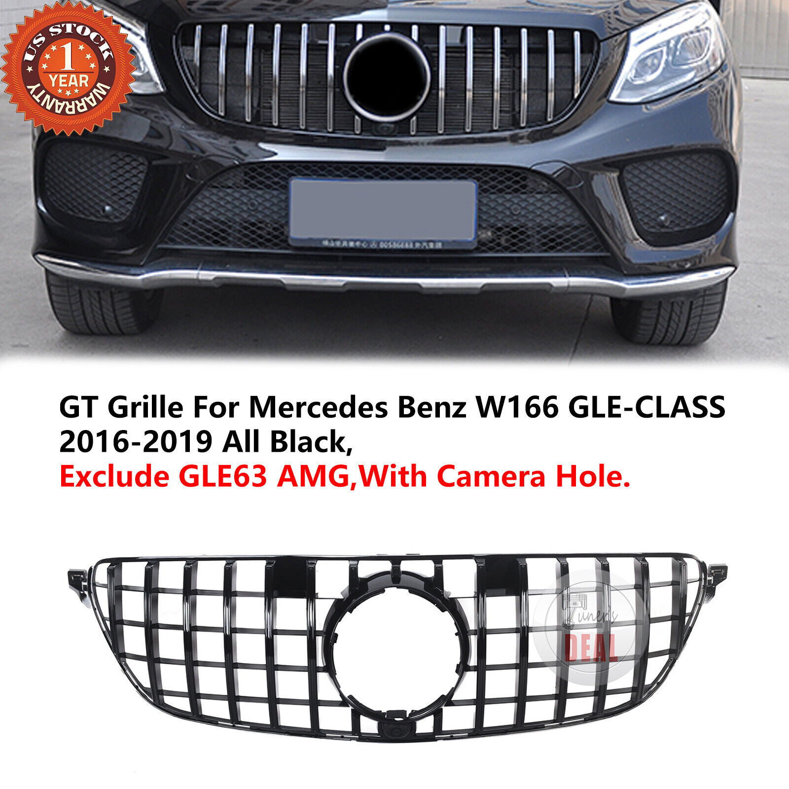 AMG GT Grille Grill Black For Mercedes Benz W166 2016-2019 GLE350 GLE400 GLE43