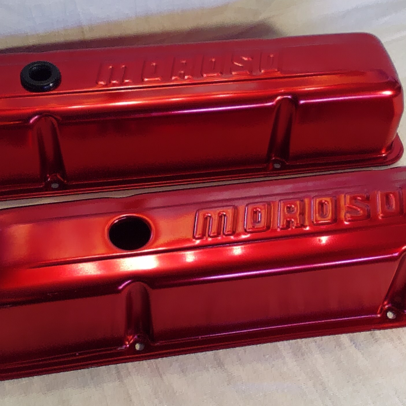 Vintage Small Block Chevy Moroso Valve Covers With T-bars and Hold Downs