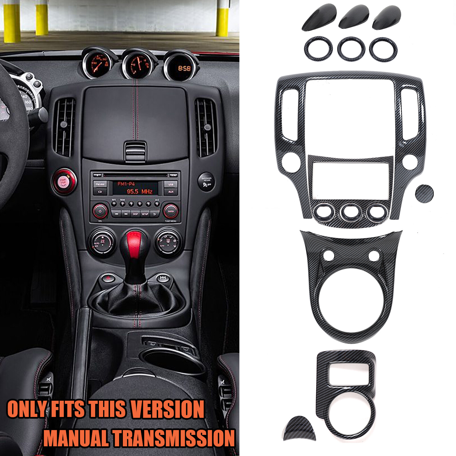 14pcs ABS Carbon Fiber Interior Cover Trim Cover Set Fits Nissan 370Z 2009-2020