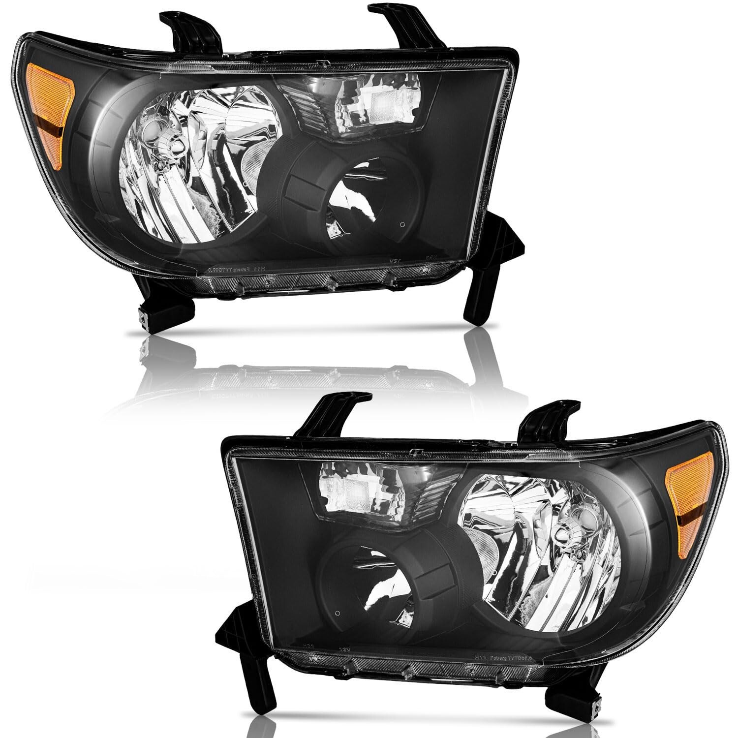 WEELMOTO Black Headlights For 2007-2013 Toyota Tundra 2008-2017 Sequoia LH+RH
