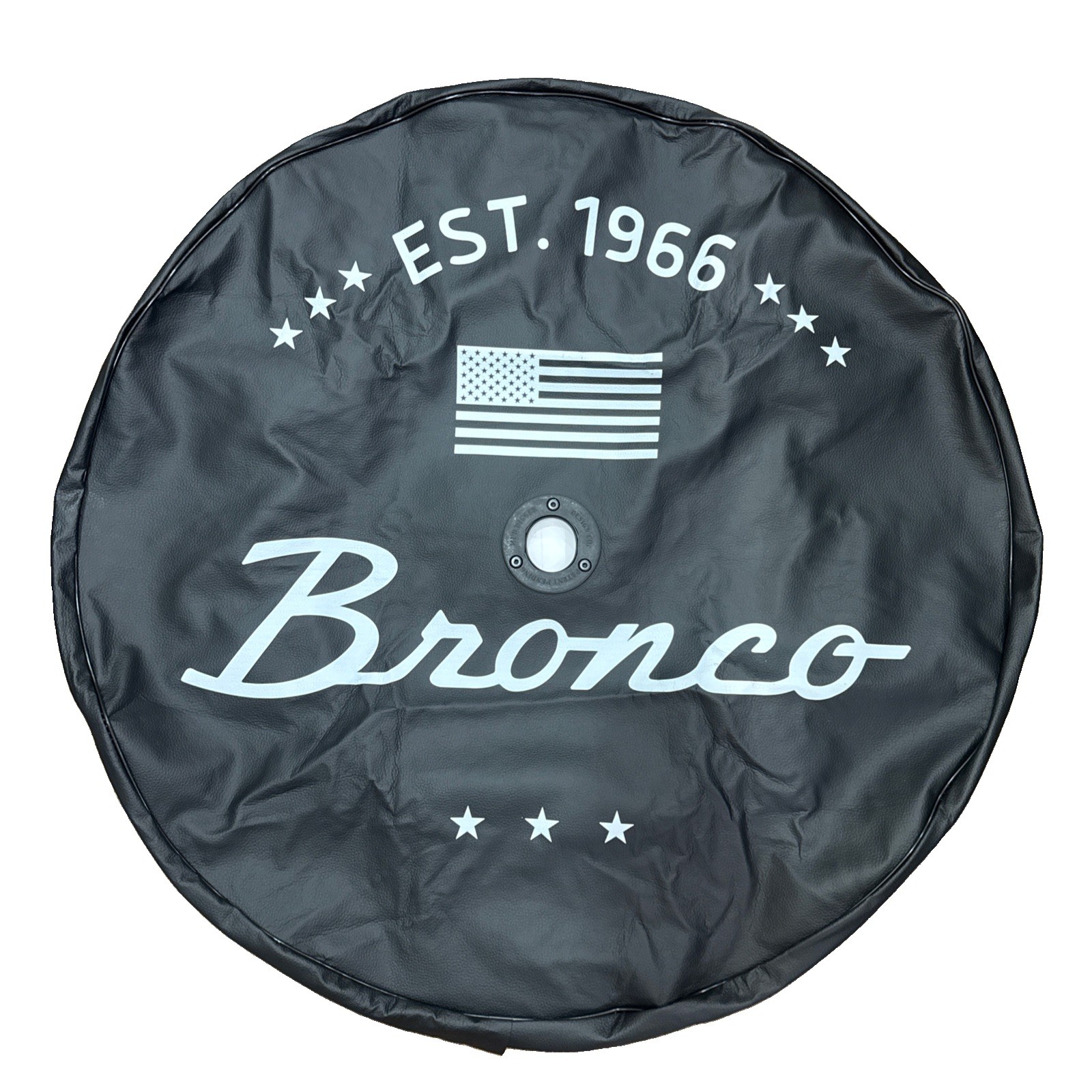 Mud Digger Ford Bronco 35” Spare Tire Cover Backup Camera Est 1966 USA Flag