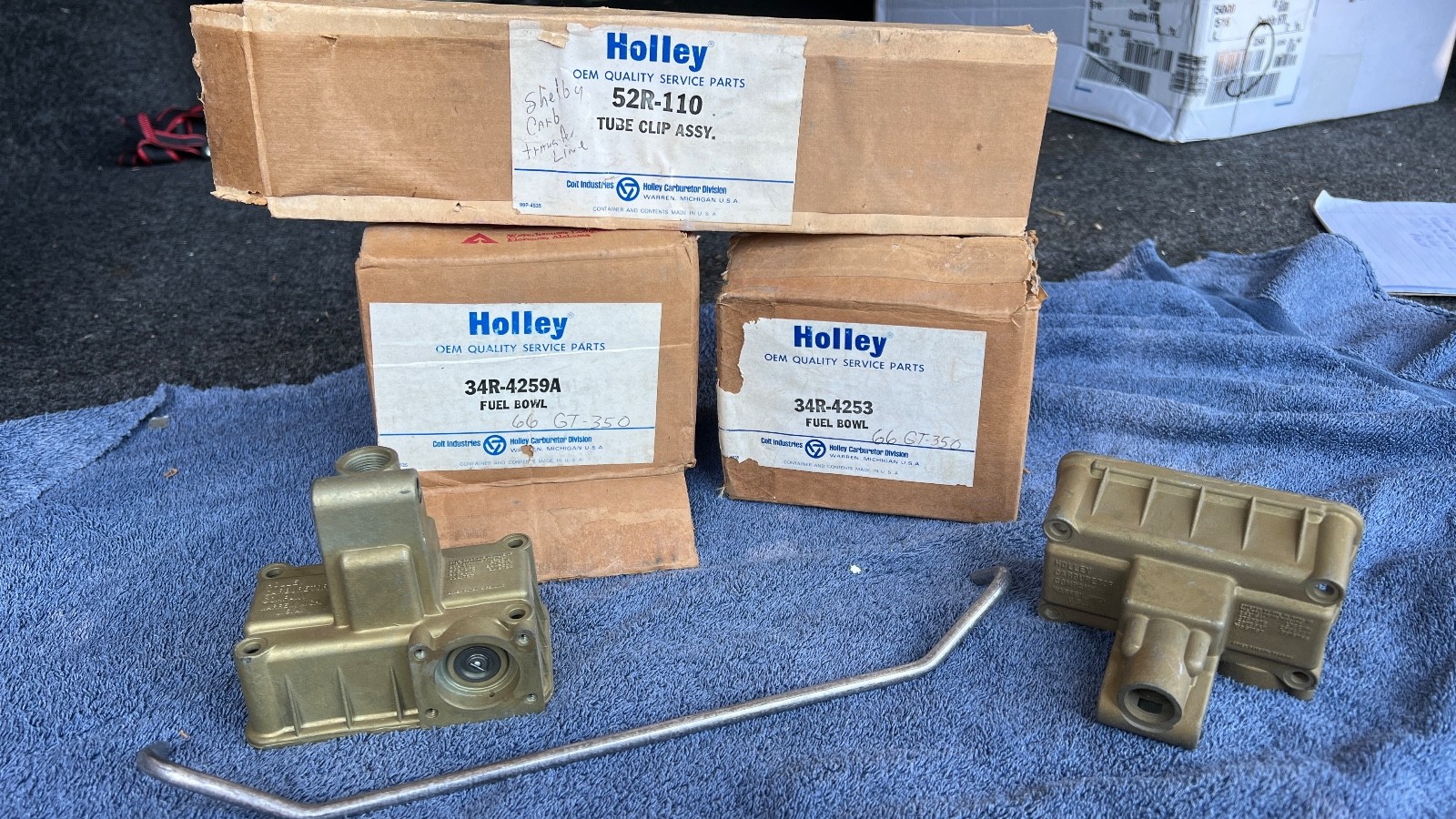 1966 Ford Shelby GT 350 Holley Lemans N.O.S.Fuel Bowls & N.O.S. Transfer Tube 1966 Ford Shelby GT 350 Holley Lemans N.O.S.Fuel Bowls & N.O.S. Transfer Tube