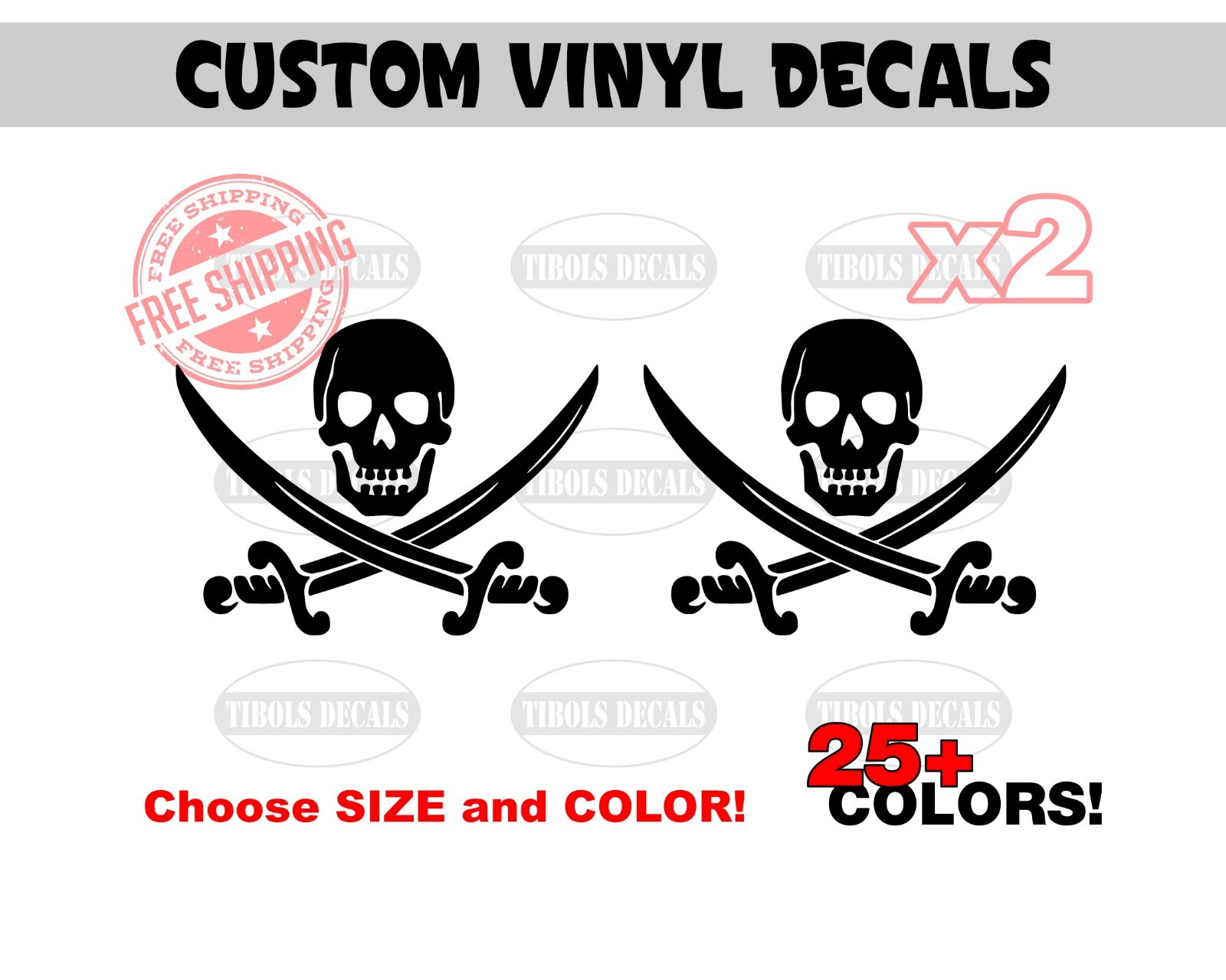 Two Jolly Roger Decals, Jolly Roger Stickers (1 set) Pirate Flag Vinyl Decal.