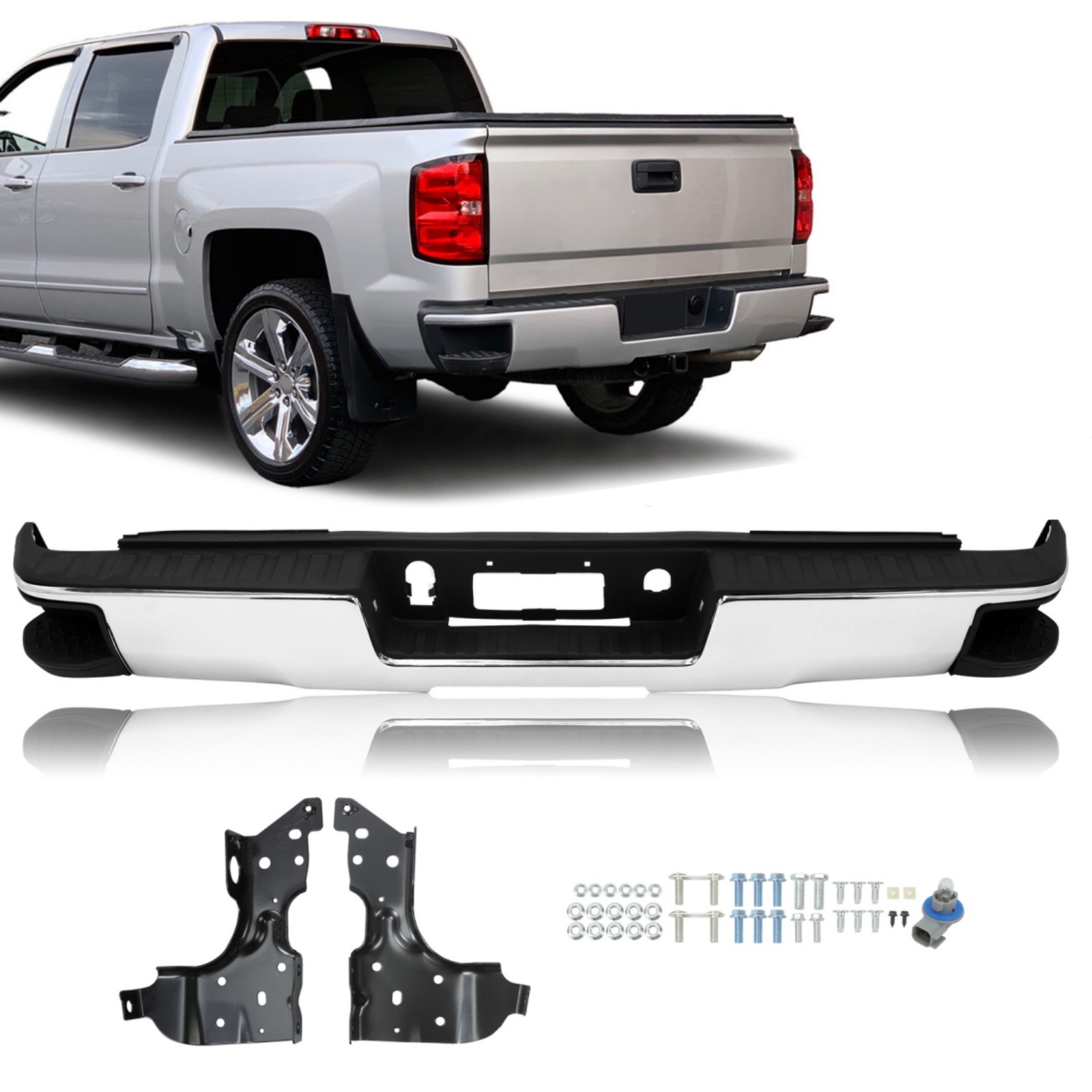 Chrome Rear Step Bumper Assembly For Chevy Silverado GMC Sierra 1500 2014-2018 Chrome Rear Step Bumper Assembly For Chevy Silverado GMC Sierra 1500 2014-2018