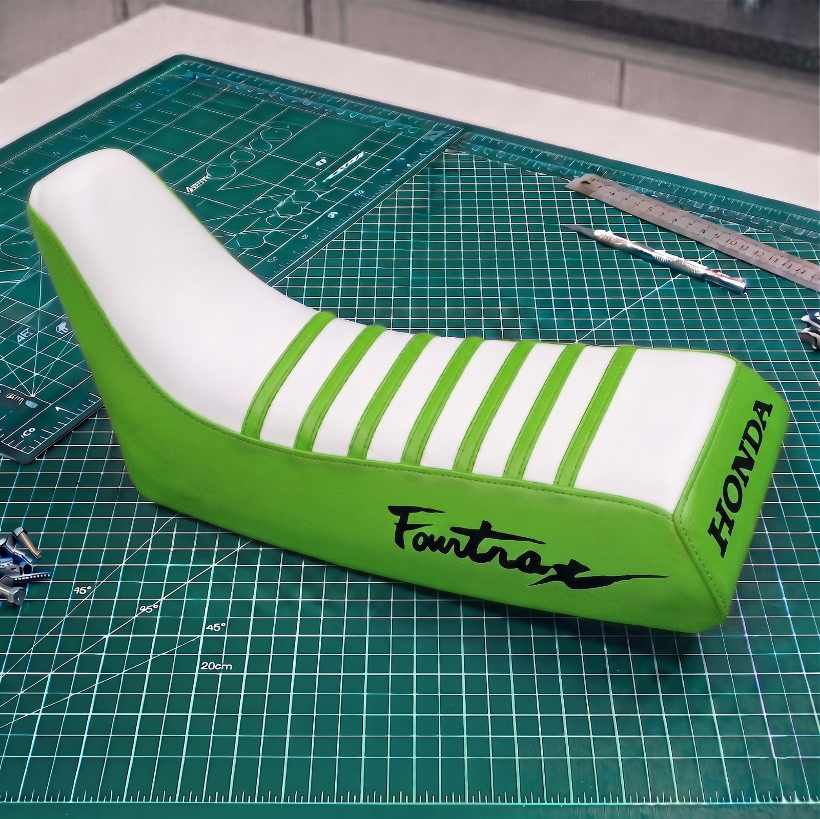 Honda ATC 250R Seat Cover For 1985 To 1986 Models Green White Vinyl Seat Cover