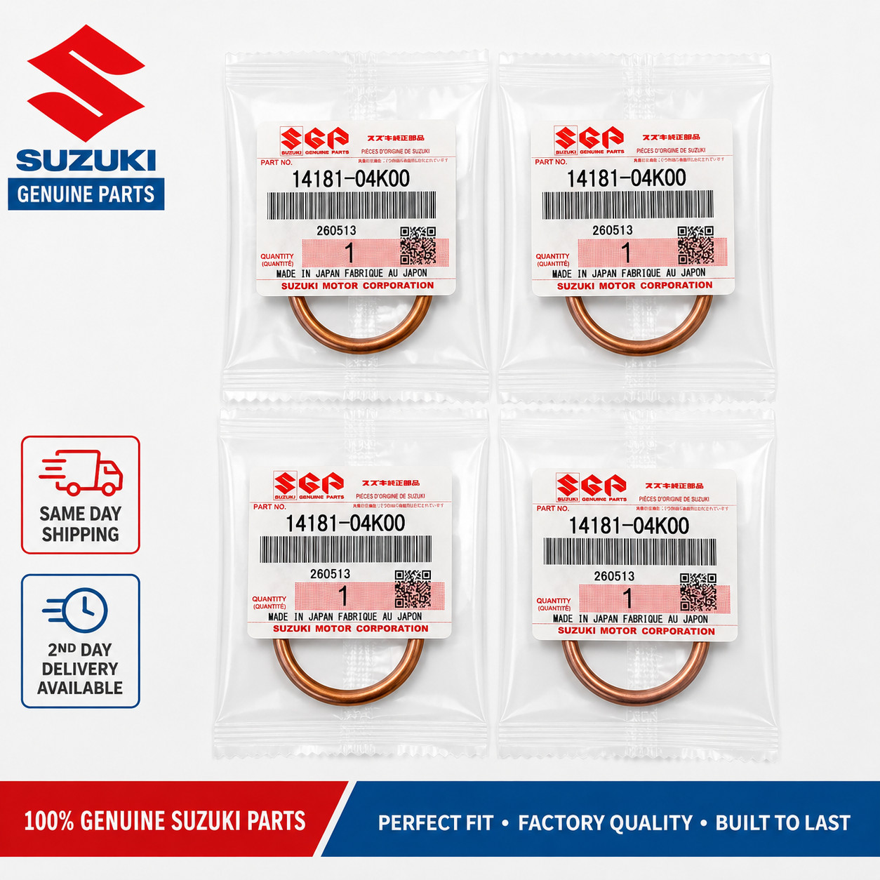 4 PACK OEM 14181-04K00 2017 - 2024 SUZUKI GSXR 1000 GSX-R EXHAUST GASKETS