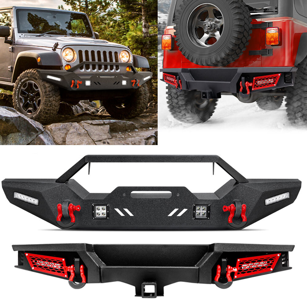Front bumper & Rear bumper Fits 2018-2025 Jeep Wrangler JL with LED lights