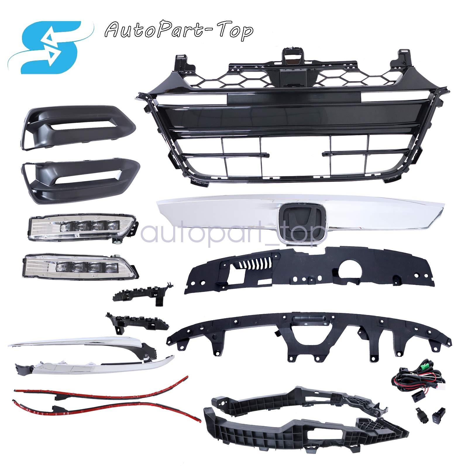 16PC For Accord 2018-20 Chrome Grille Molding Fog light Bumper Headlight Bracket