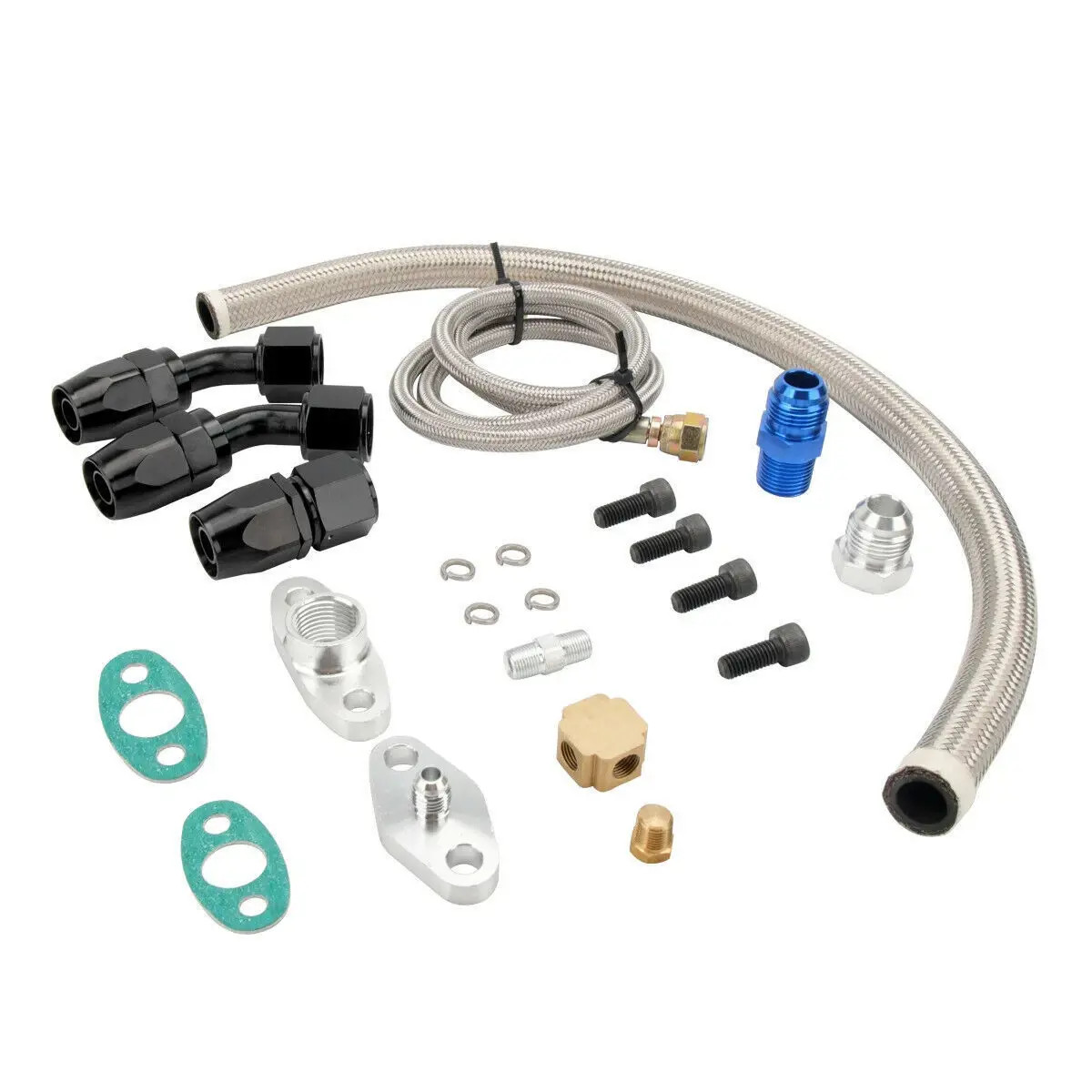 Turbo Charger Oil Drain Return Line Oil Feed Complete Kit For T3 T4 T70 GT35 T66