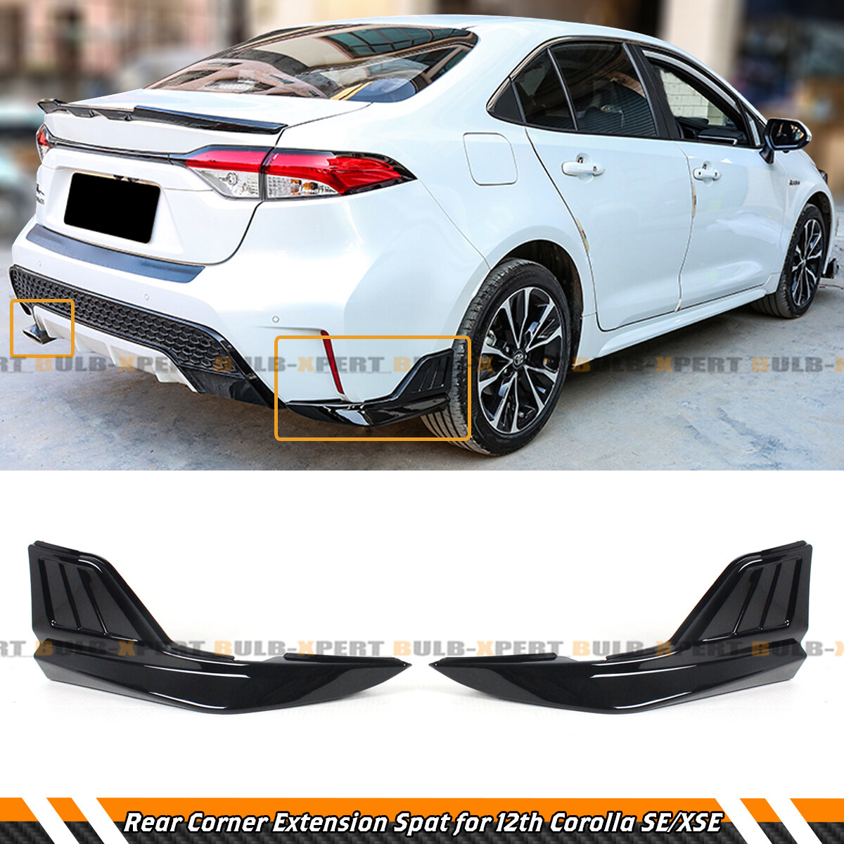 FOR 20-26 TOYOTA COROLLA LE XLE SE XSE GLOSS BLACK REAR BUMPER CORNER APRON SPAT