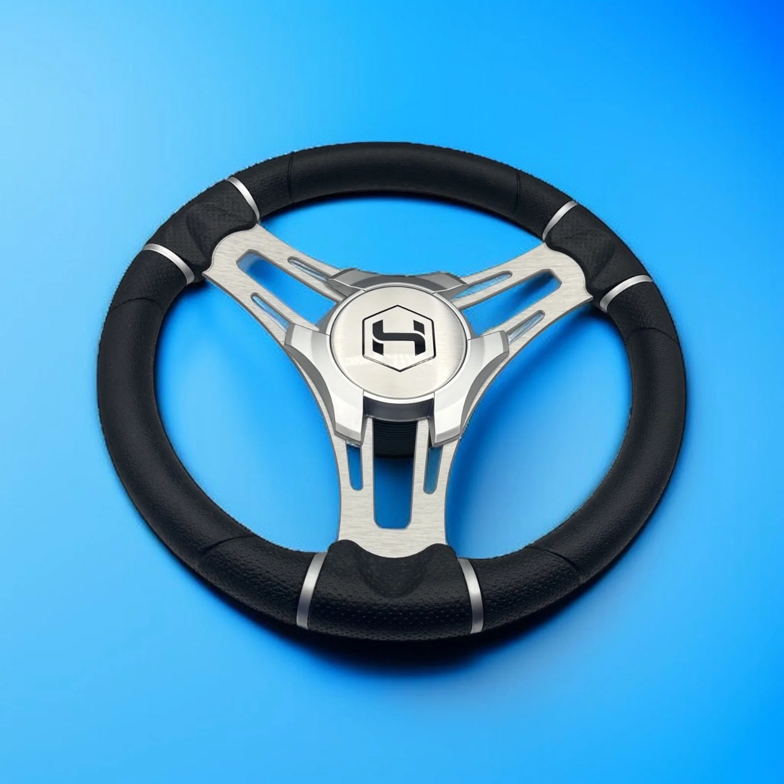 Verona Boat Steering Wheel Brushed Aluminum Spokes | Harris Pontoon Cap Verona Boat Steering Wheel Brushed Aluminum Spokes | Harris Pontoon Cap