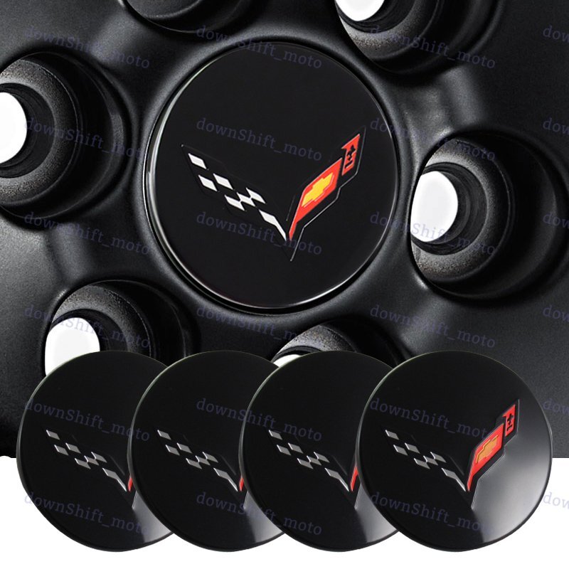 4PCS Glossy Black Wheel Center Cap for Corvette C7 with Crossed Flags 68mm 2.7\