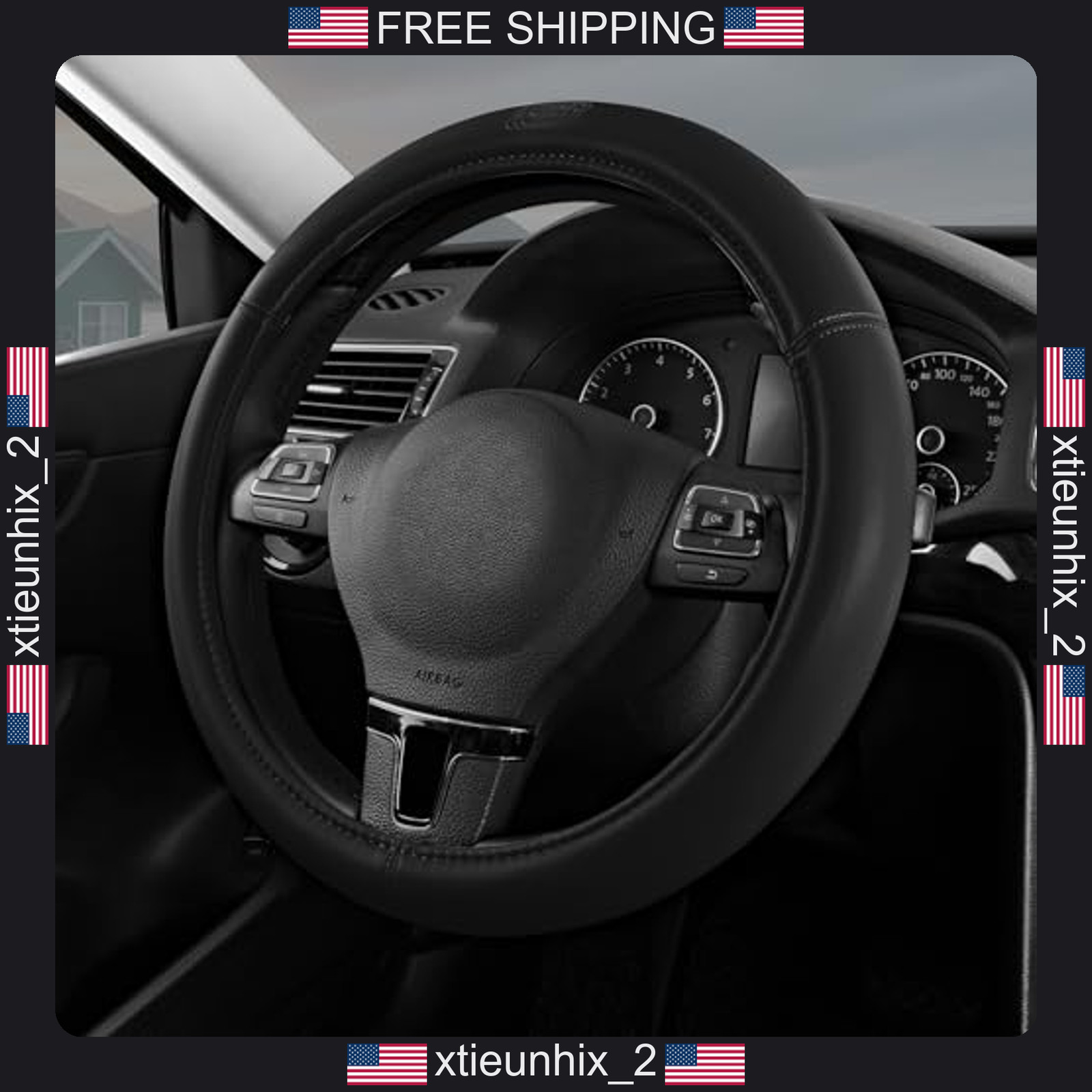 Skechers Memory Foam Leather Steering Wheel Cover 14.5-15 Inch Black