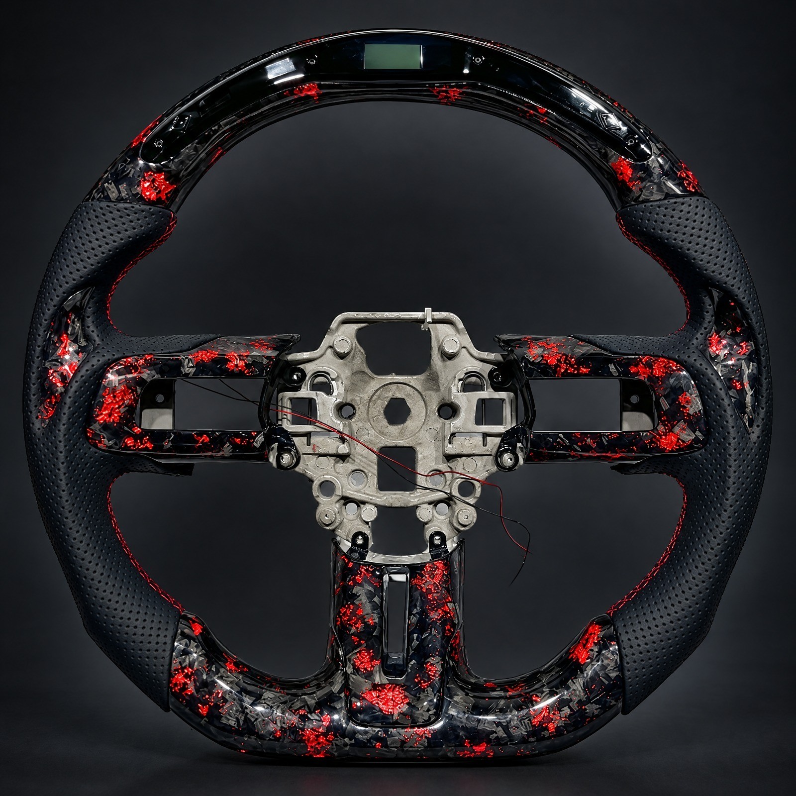 Red Forged Carbon Fiber LED Steering Wheel for Ford Mustang 2015-2023 S550 Black Red Forged Carbon Fiber LED Steering Wheel for Ford Mustang 2015-2023 S550 Black