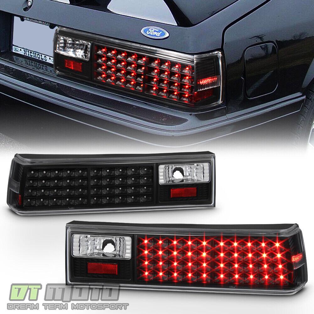 Black 1987-1993 Ford Mustang LED Tail Lights Brake Lamps 87-93 Left+Right Pair