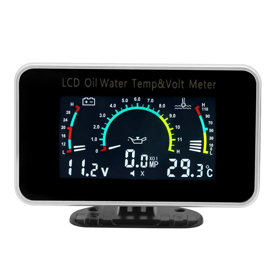 3 In 1 LCD Car Digital Gauge Voltmeter Oil Pressure Water Temp Meter w/1/8 NPT