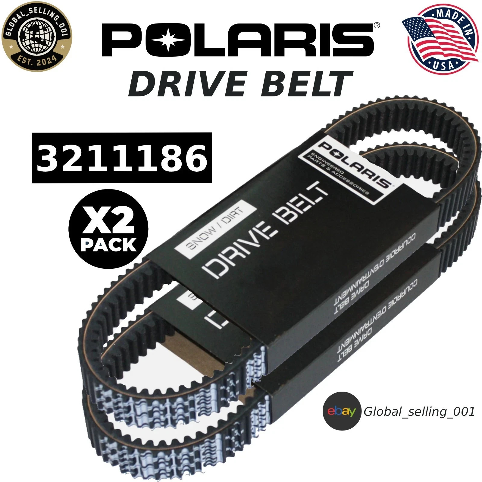 2 Pack OEM Polaris 3211186 Drive Belt RZR XP Turbo XP4 Ranger Xpedition CVT 2 Pack OEM Polaris 3211186 Drive Belt RZR XP Turbo XP4 Ranger Xpedition CVT