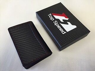Men Glossy Black Carbon Fiber Soft Calf Leather Business & Credit Cards Wallet 