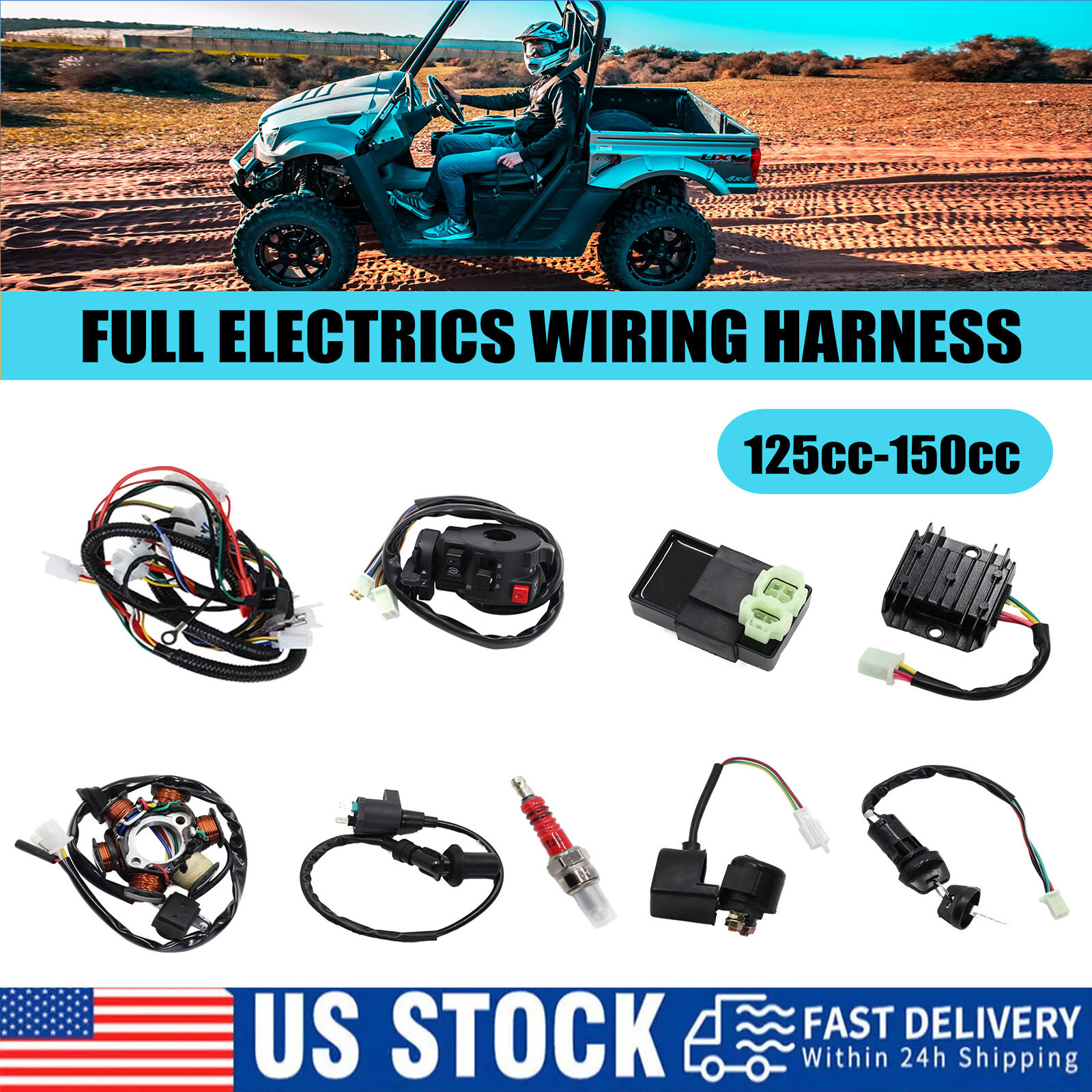 Electric Wiring Harness Loom Kit CDI Stator for GY6 125cc 150cc ATV Quad GO Kart