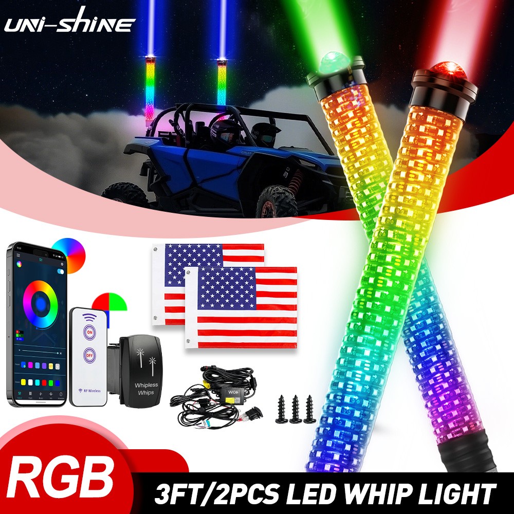 3FT 2-in-1 Whipless LED Fat Whip Lights with Remote and APP Control 360° Spiral