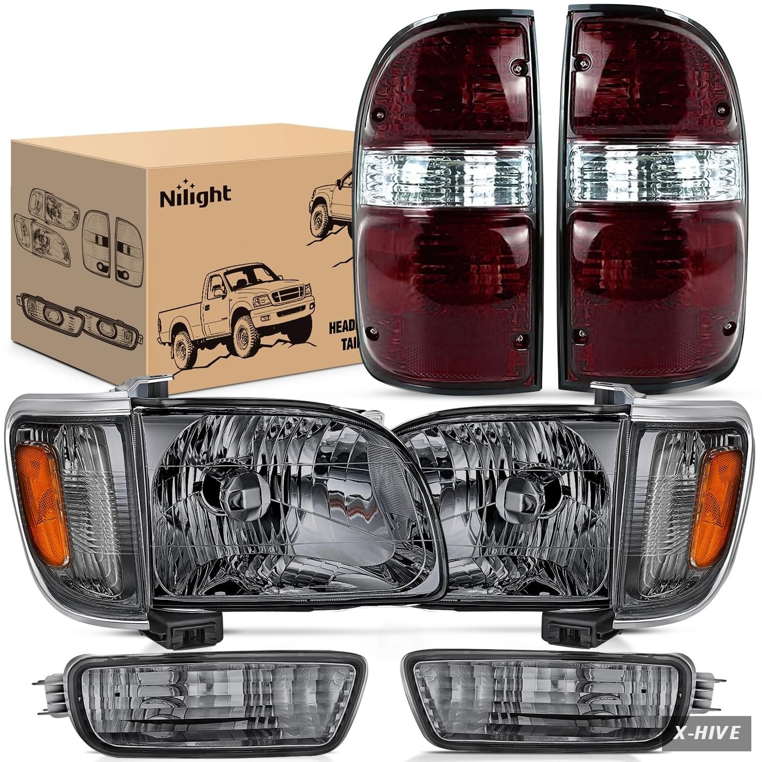 Headlight and Taillight Assembly Combo Compatible with 2001 2002 2003 2004 Toyot