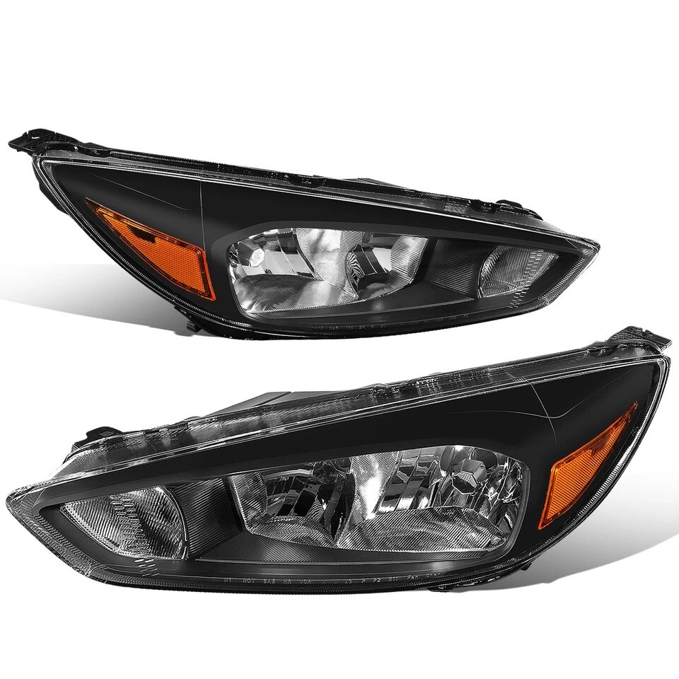 For 2015-2018 Ford Focus Black w/o LED DRL Halogen Headlights Pair Left Right
