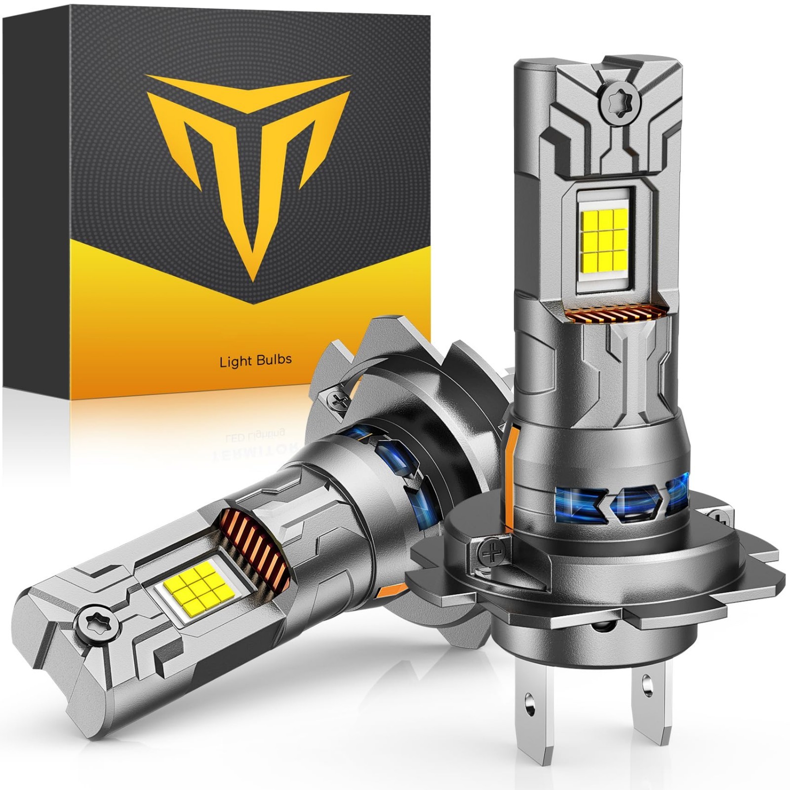 Latest-Gen H7/H7LL Bulbs 90000LM 1200% Brightness 6500K Cool White, Mini OEM Siz
