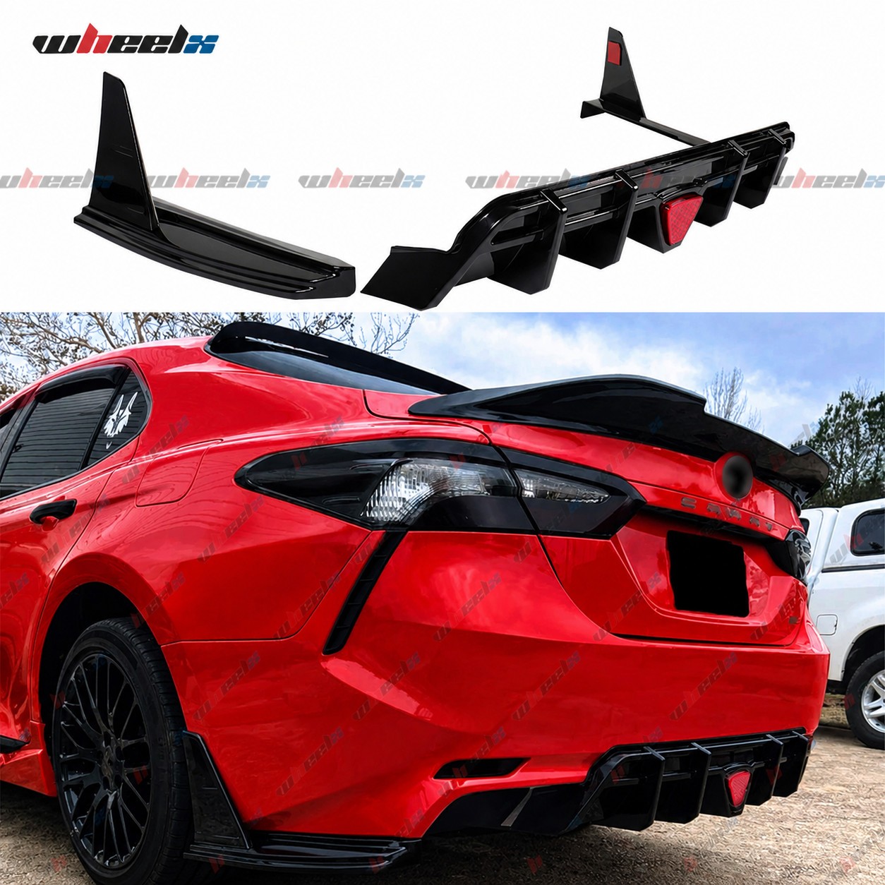 Fits 2018-24 Toyota Camry SE XSE Rear Bumper Diffuser Spoiler W/Smoke LED Light