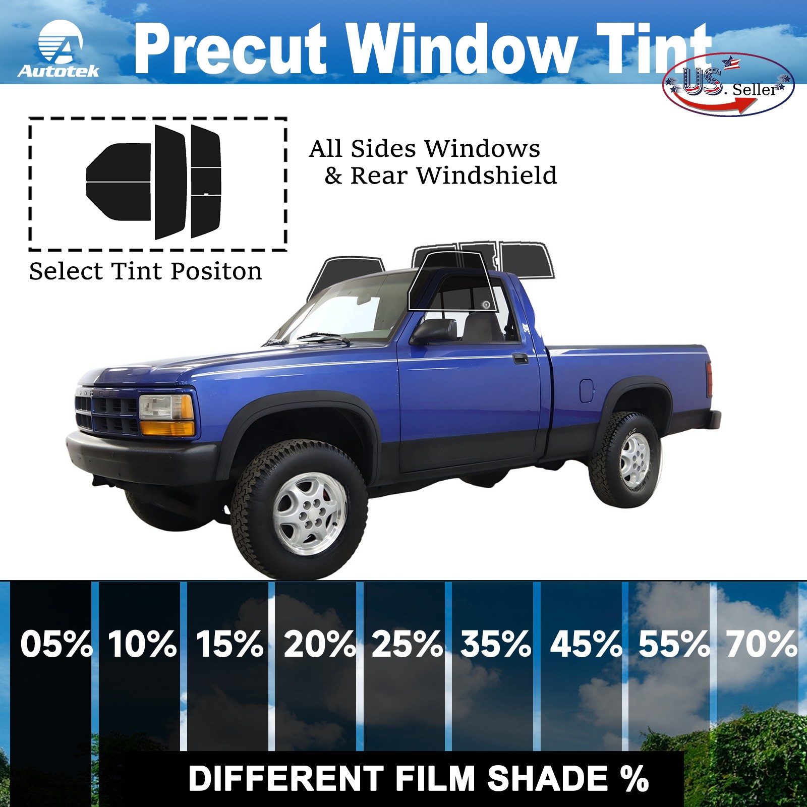 PreCut All Sides Window Film Any Tint Shade For Dodge Dakota Standard cab 87-96