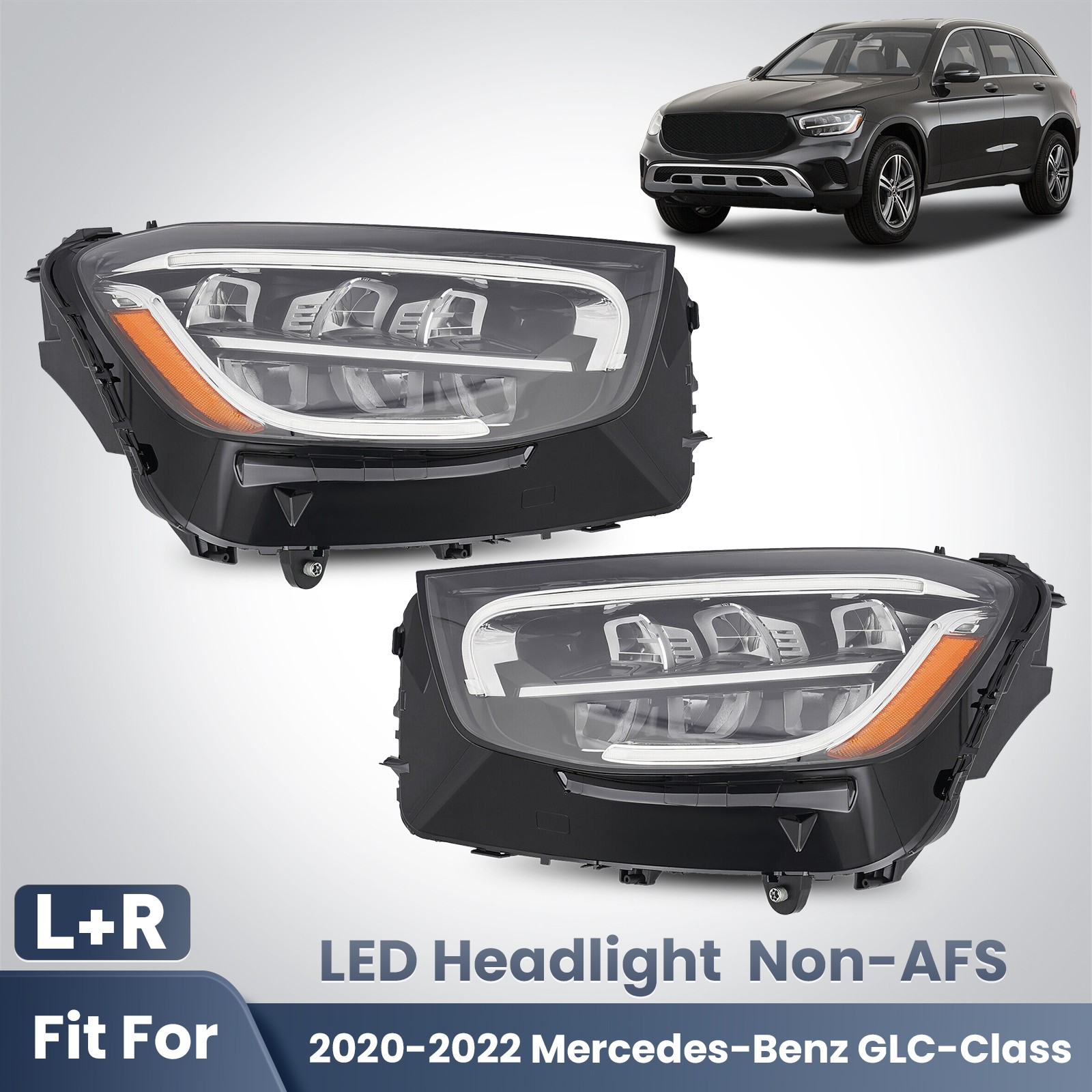 For 2020-2022 Mercedes-Benz GLC-Class X253 LED Headlight Non-AFS Left+Right Pair