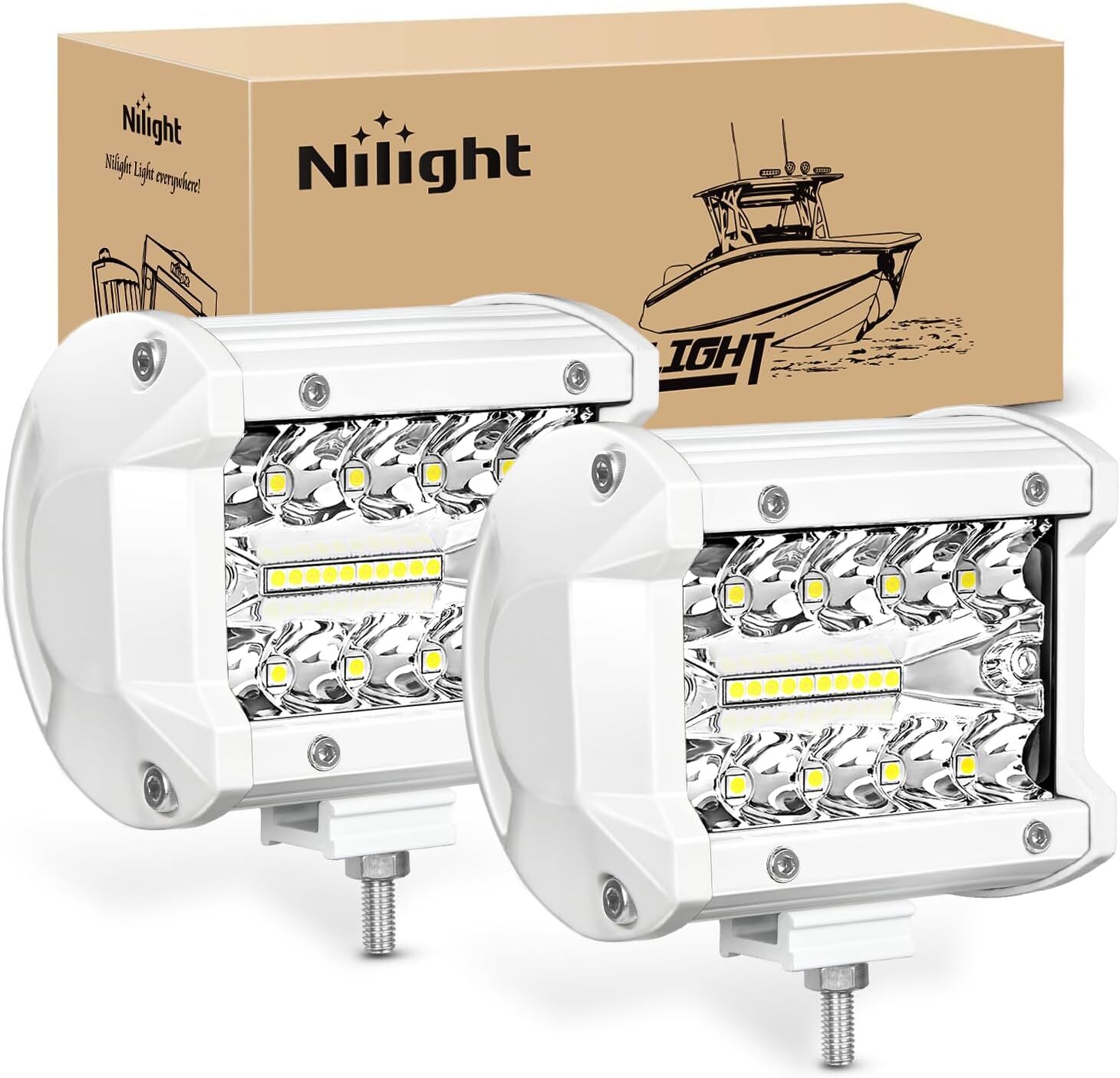 Nilight 2PC 4Inch Triple Row Led Light Pods 60W Flood Spot Combo 2Pcs 6.5 Inch