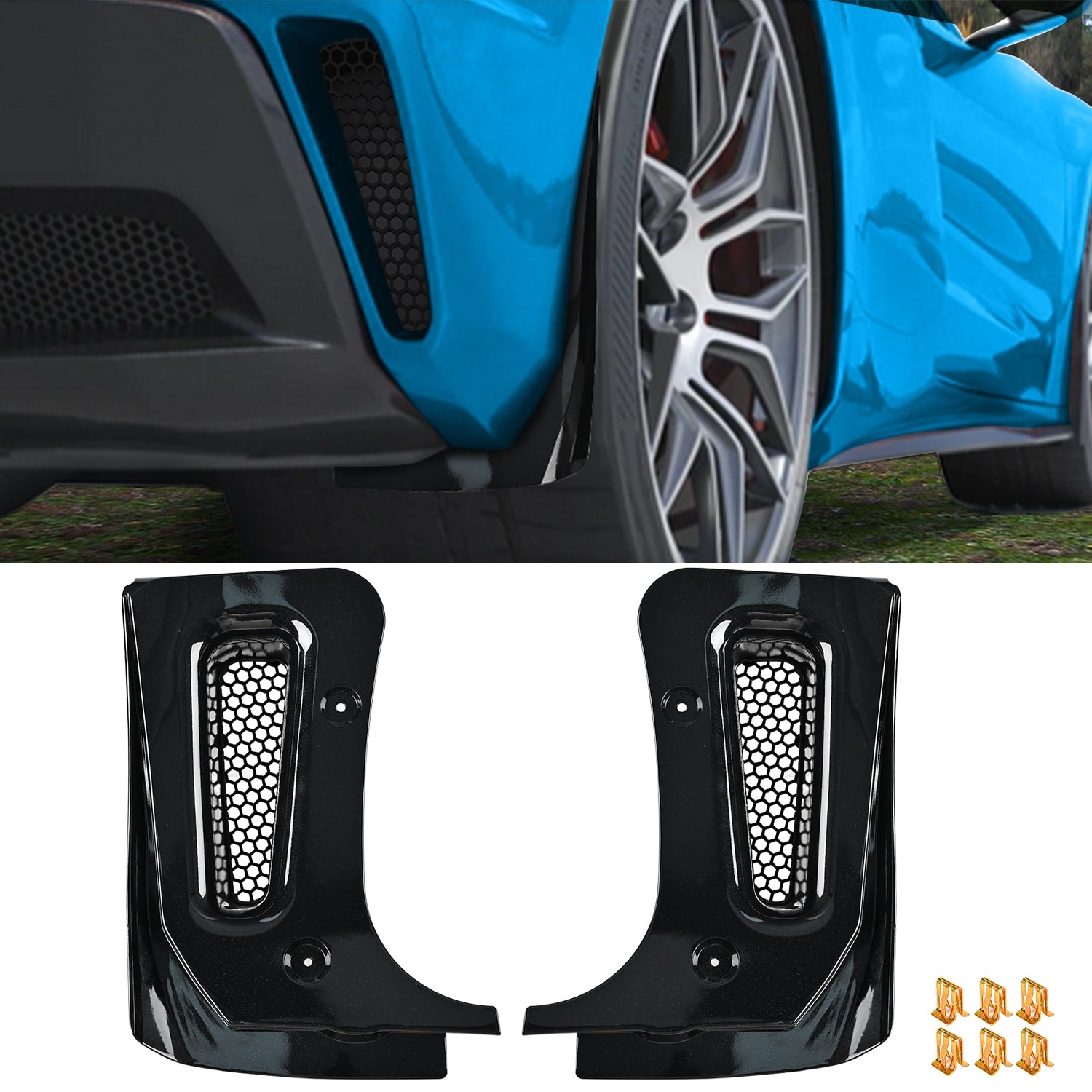 For Corvette C8 Z06 E-Ray 23+ XL Extended Black Flash Rear Splash Guard Mud Flap