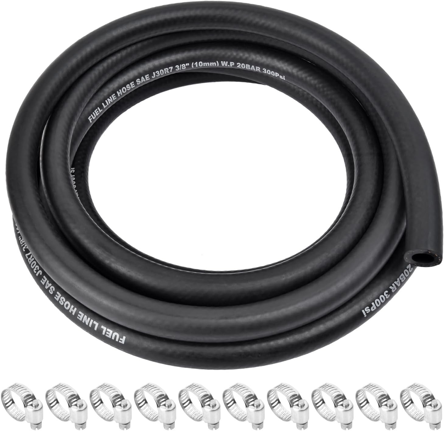 5/16 Inch ID Fuel Line Hose - 10FT Marine Grade Fuel Line with 10PCS Hose Clamps