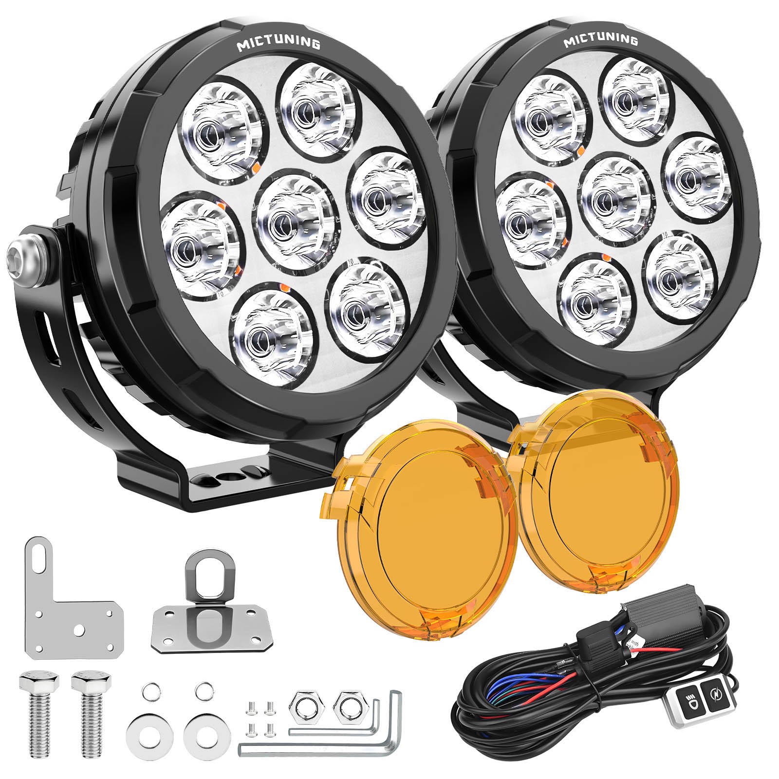 MICTUNING 2x4.5 Inch Motorcycle LED Driving Lights, Fog Light Round Pods Offroad