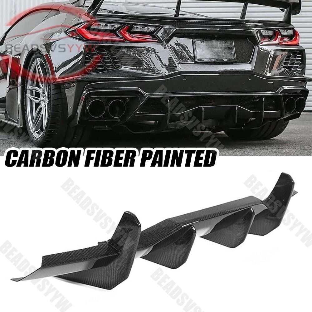 For 20-23 Chevy Corvette C8 Stingray Add-On Rear Bumper Diffuser Carbon Look
