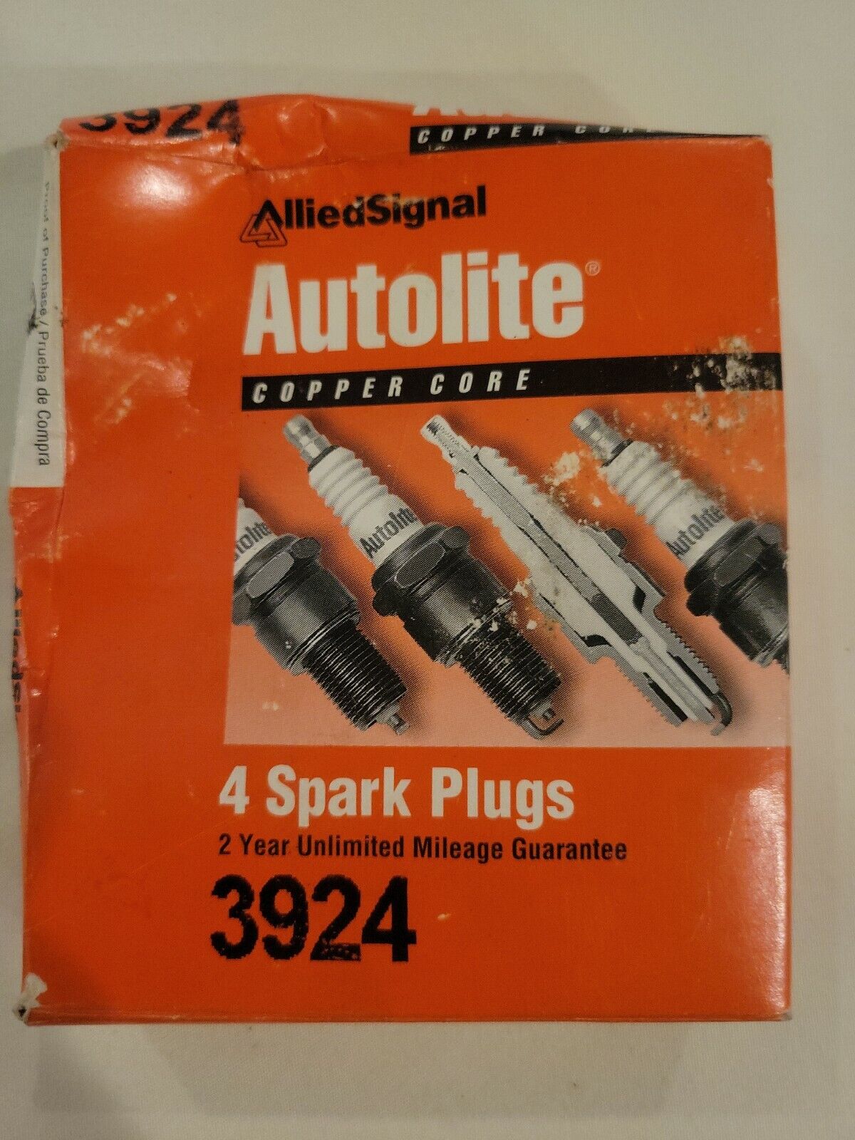 1996 NEW NOS Autolite Copper Core Spark Plugs pack of 4 Four  #3924 DAMAGED BOX