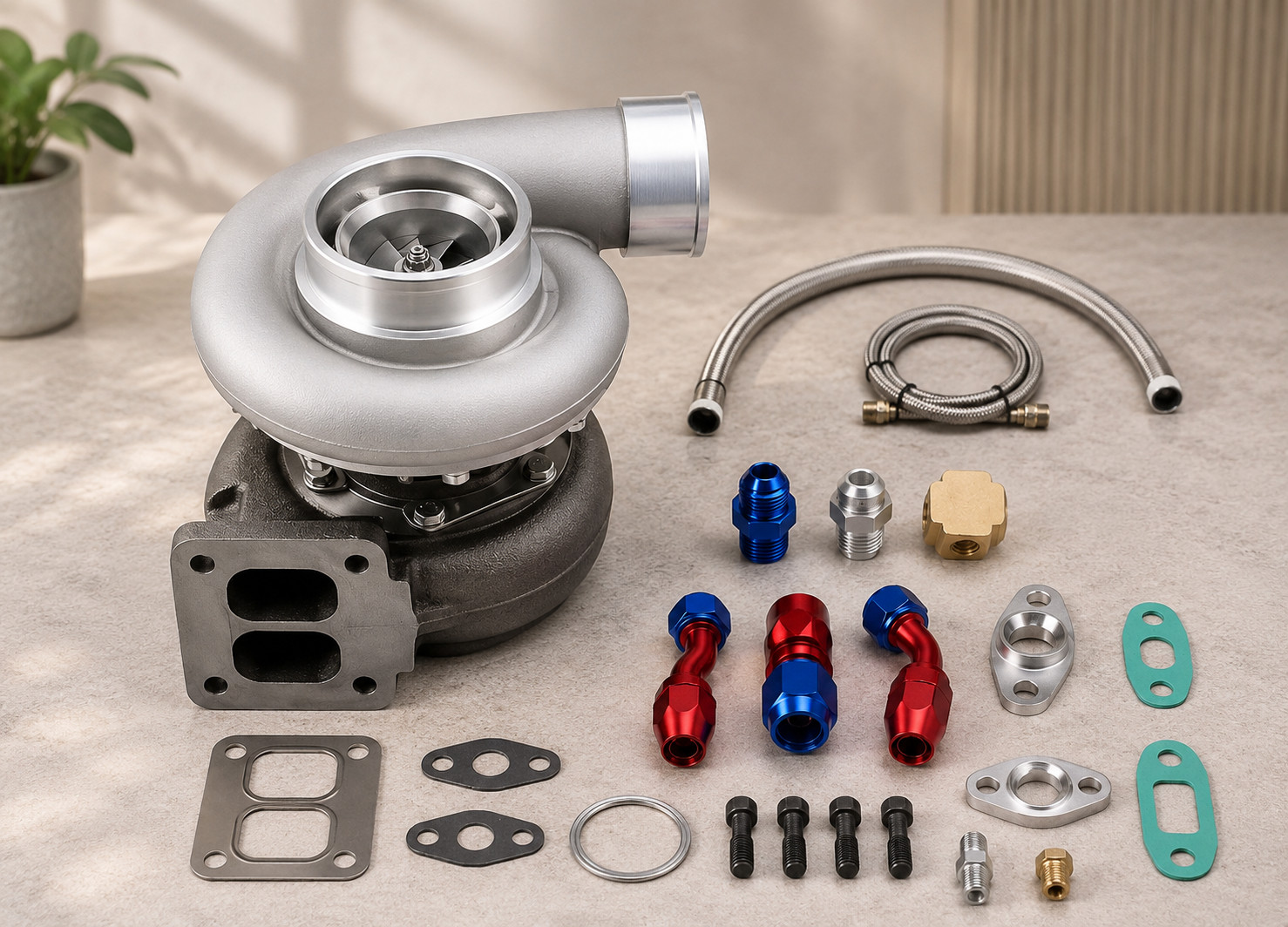 GT45 V-Band T4 Flange Turbo Charger 600+HP + Oil Drain Feed & Return Line kits