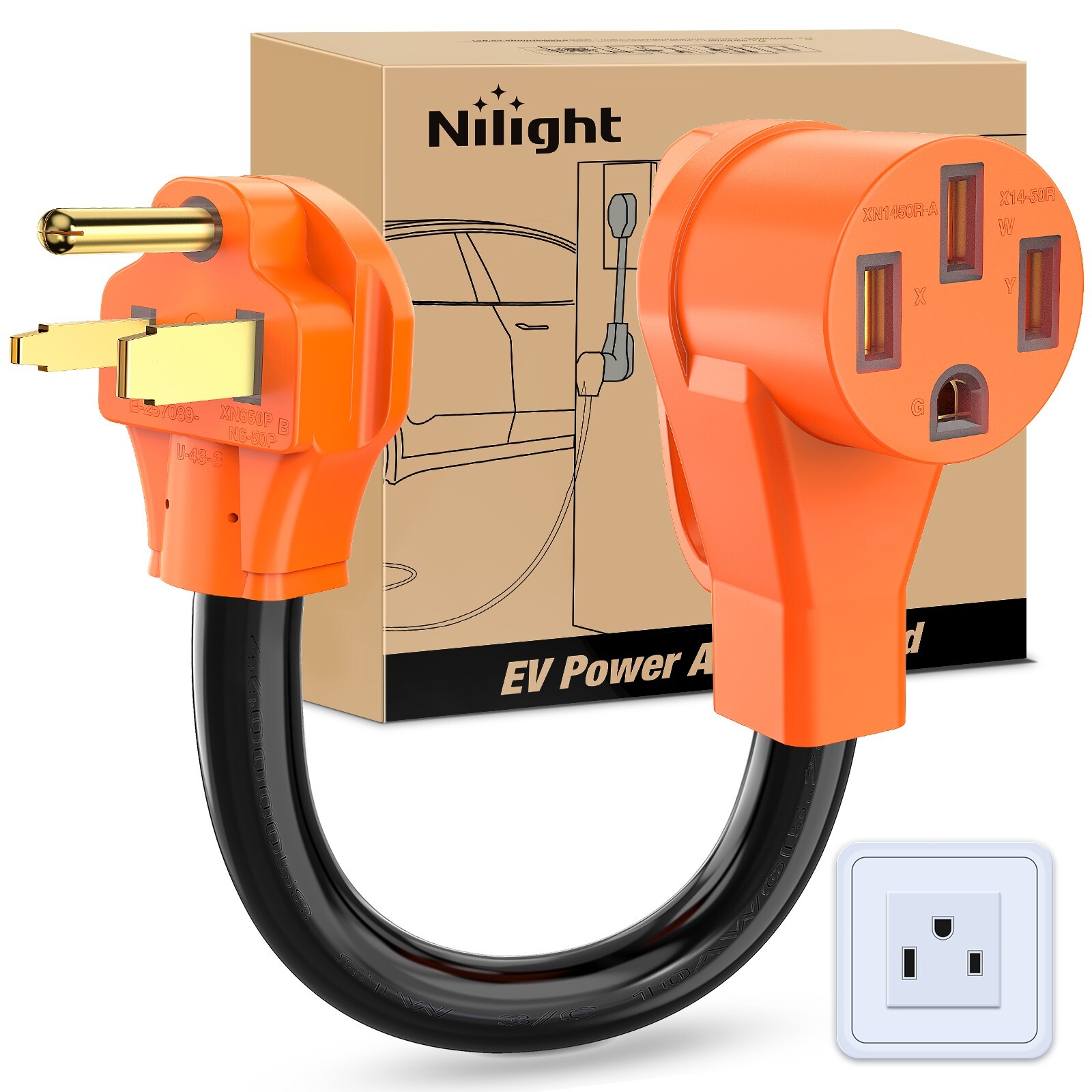 Nilight EV Charger Adapter Cord 50 Amp to 50 Amp 3 Prong Pure Copper