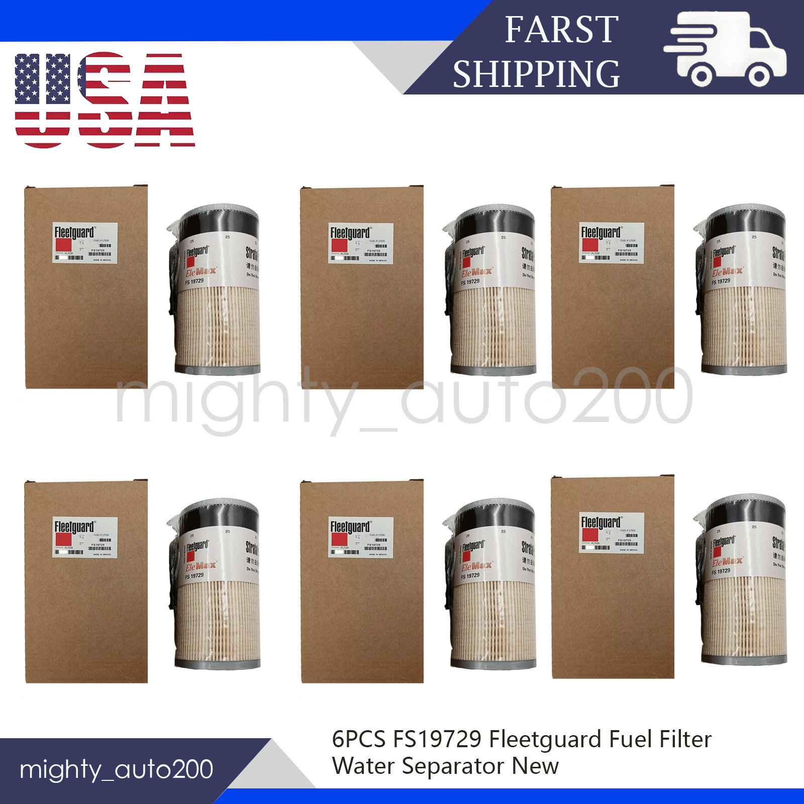 6 Pcs Brand New Fuel Water Separator Filter Cummins FS19729 OEM