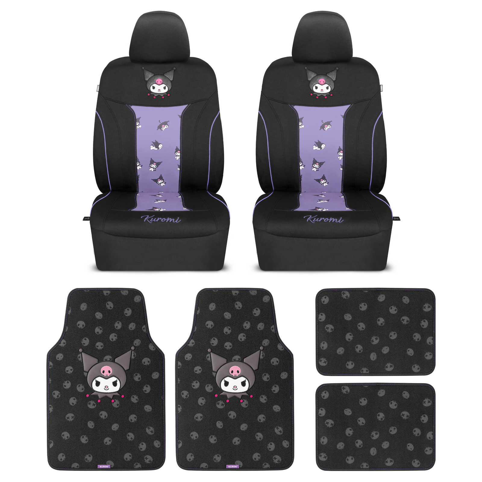 Hello Kitty Kuromi Car Seat Covers with 4PC Carpet Car Floor Mats - Universal...