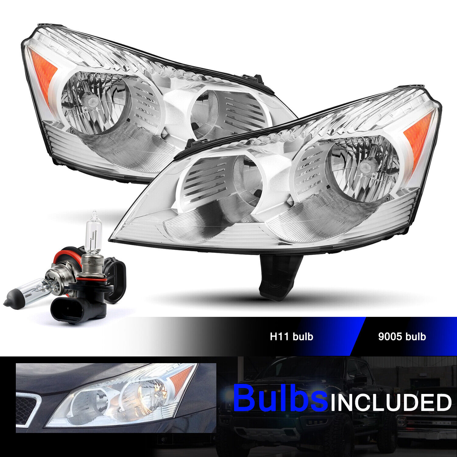 for 2009-2012 Chevy Traverse LS LT Chrome Headlights Headlamps L+R w/ Bulb 09-12