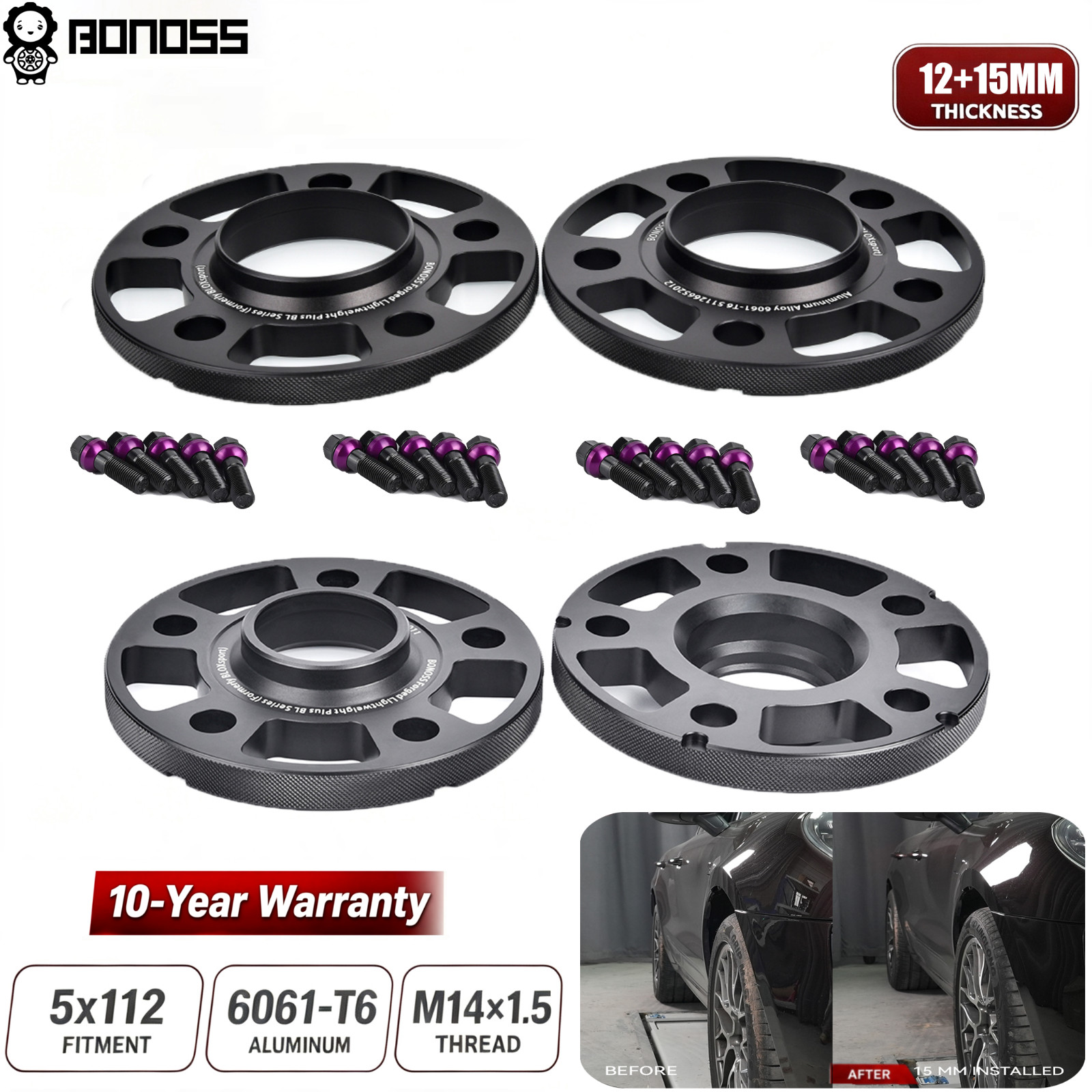 FIT AUDI/PORSCHE STAGGERED KIT 12mm 15mm HUB CENTRIC SPACER 5X112 CB66.56MM+BOLT