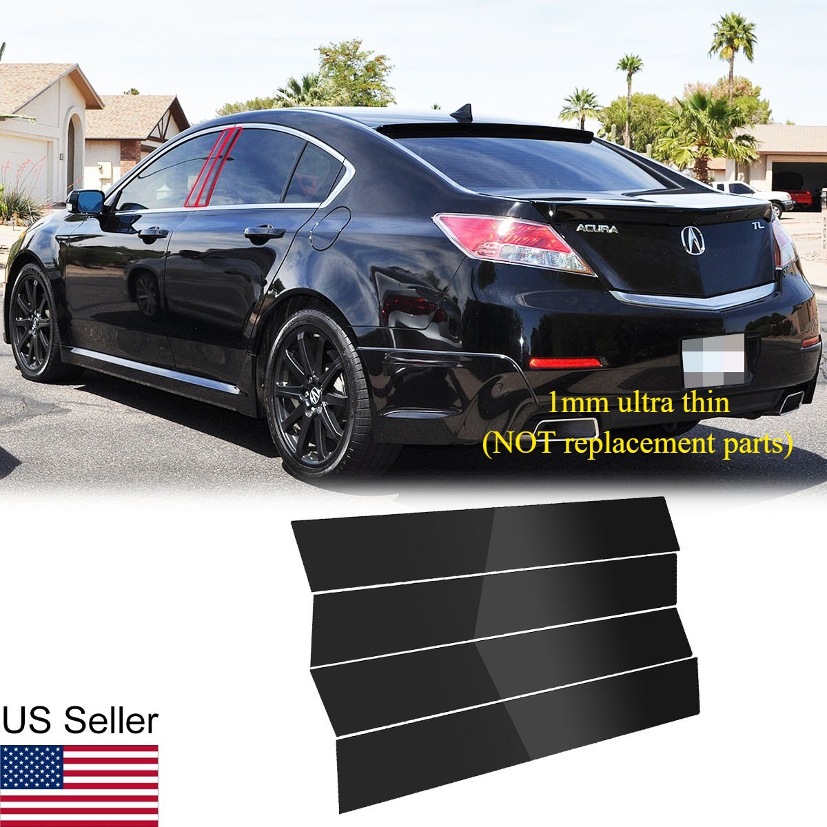 4Pcs Glossy Piano Black Window Door Pillar Posts Covers For 2009-2014 Acura TL