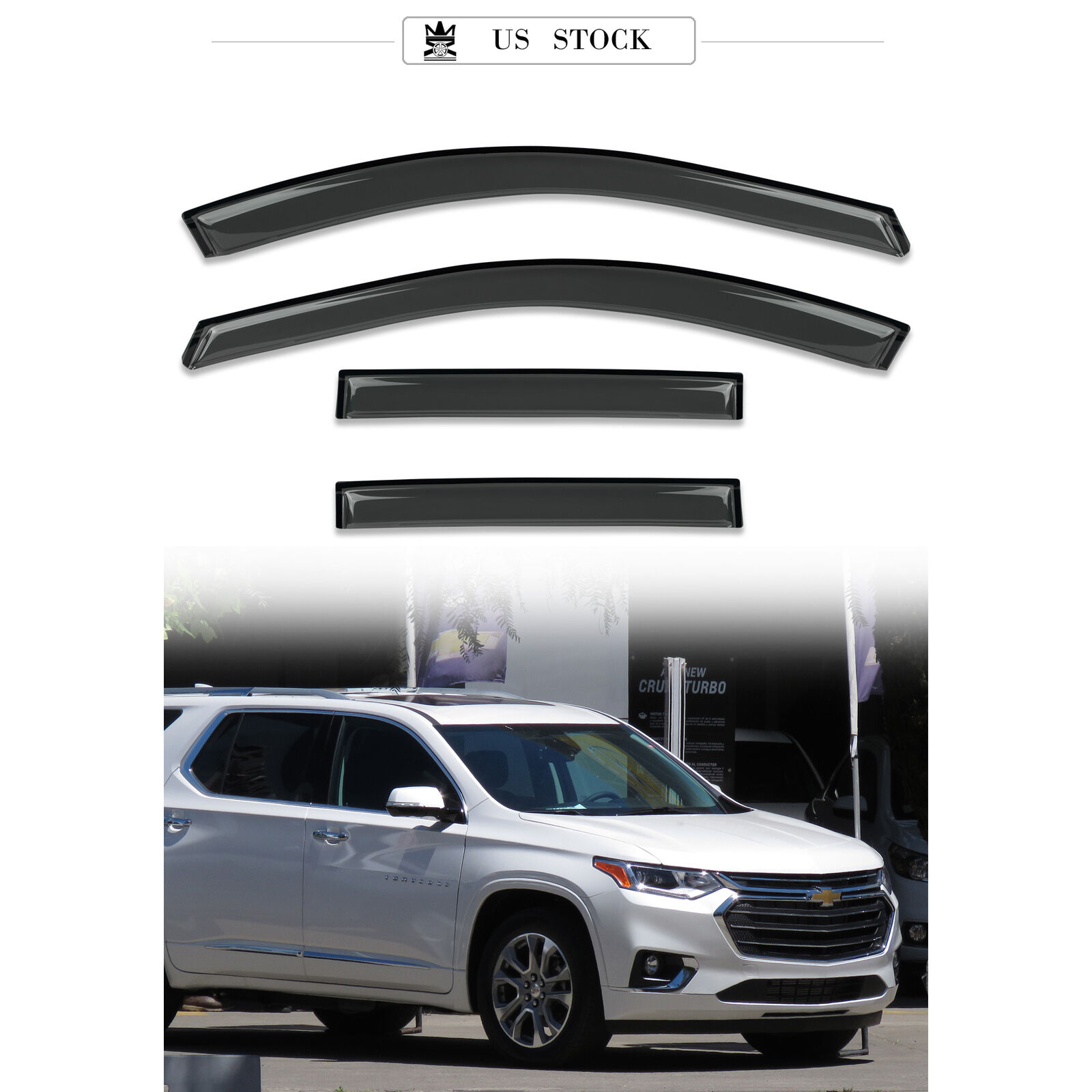 Dark Smoke Window Vent Visor Rain Guards fit 2018-2023 Chevrolet Traverse, Black