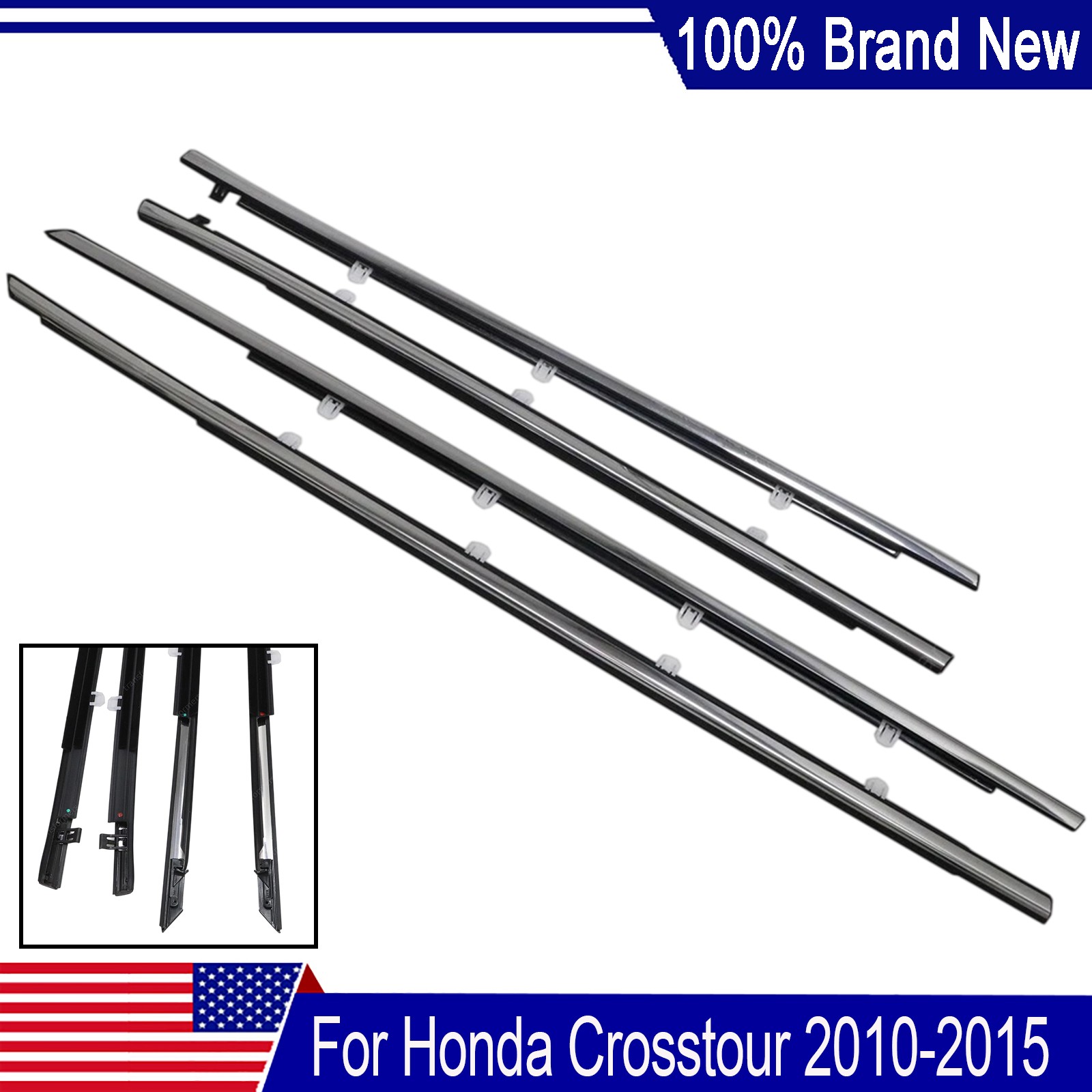 4Pcs Outside Chrome Window Moulding Weatherstrips For 2010-2015 Honda Crosstour