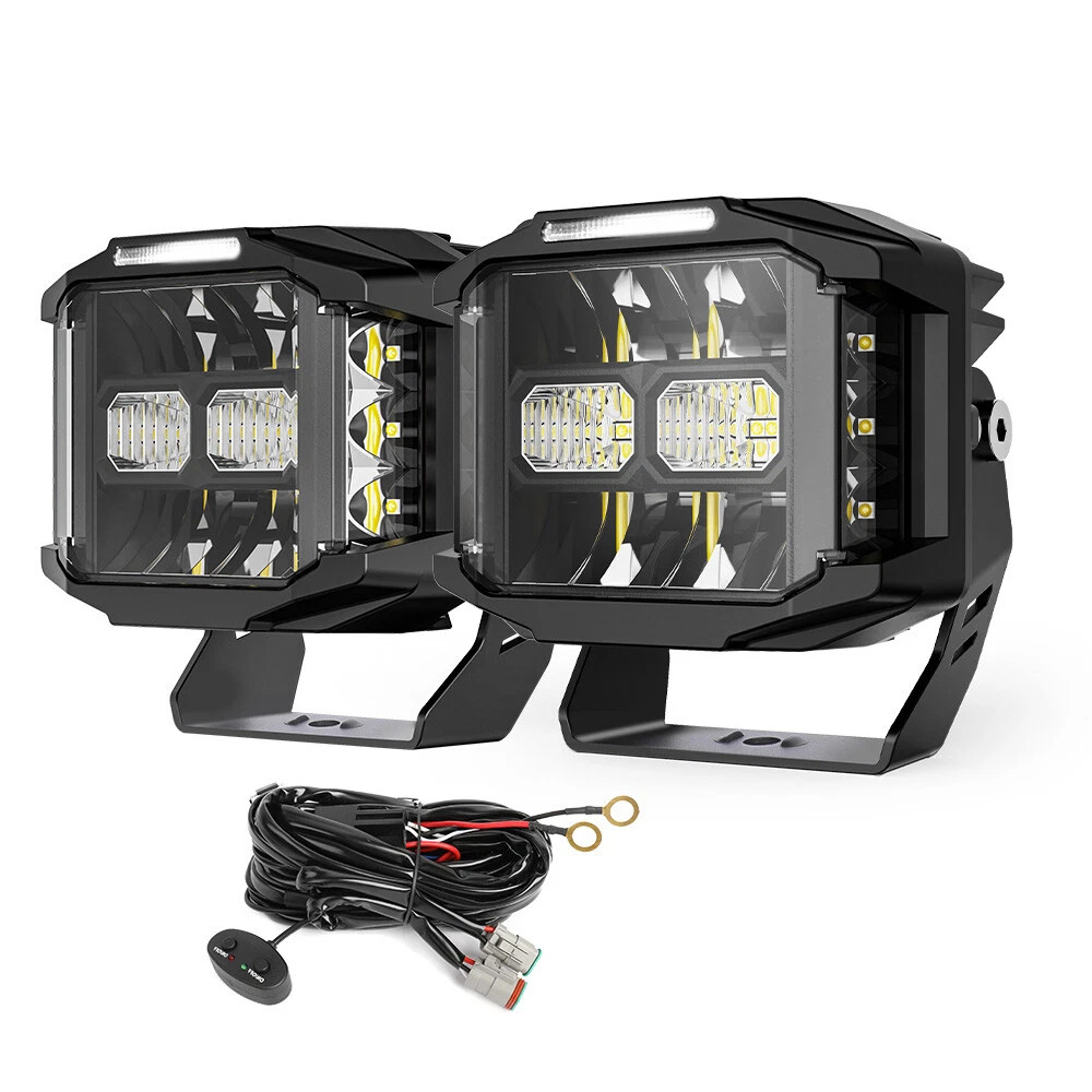 2x Side Shooter LED Pod Lights 5 inch Amber/White with DRL for Offroad ATV Truck
