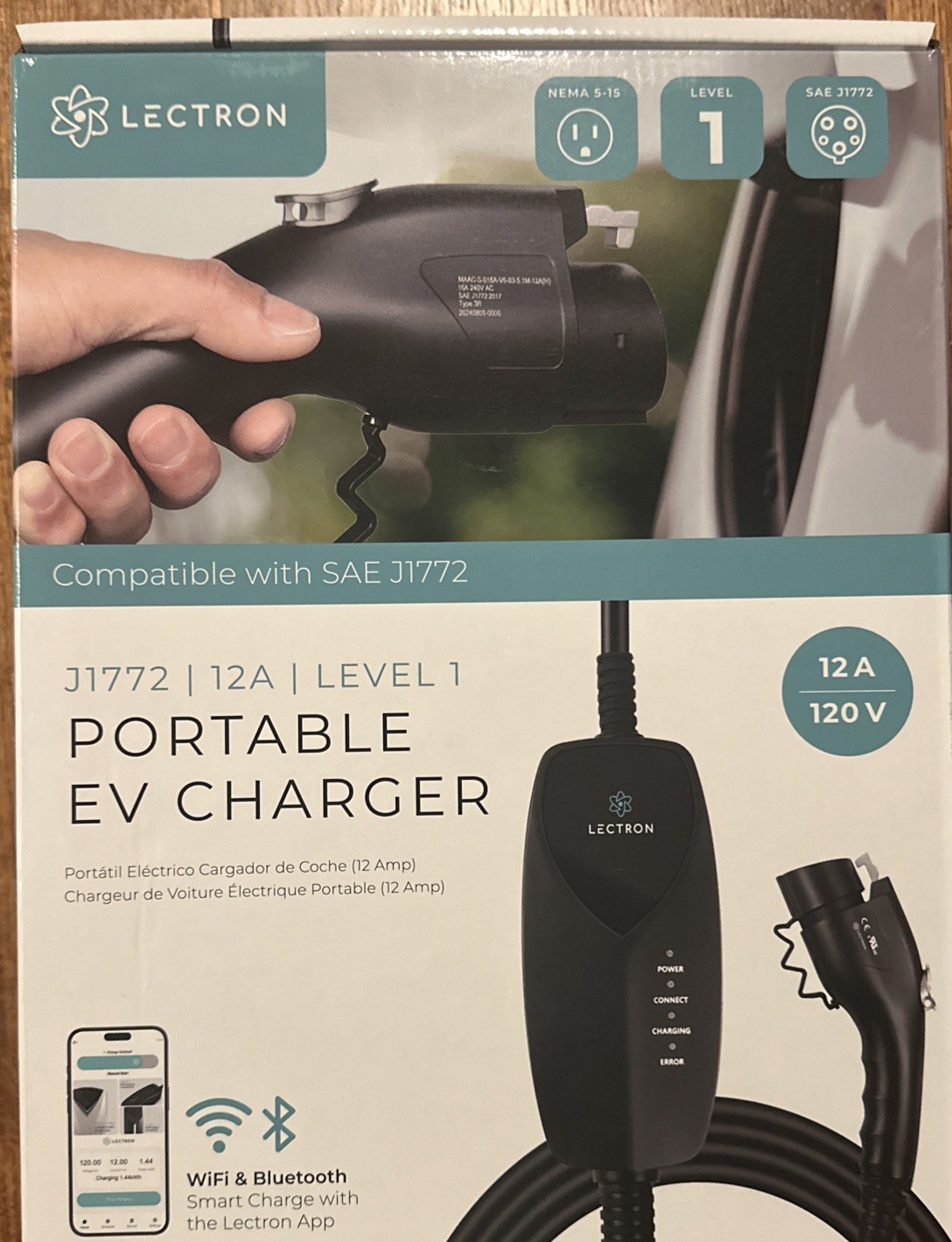 Lectron Level 1 J1772 EV Charger (WiFi) with App Control 120V, 12 Amp 16 ft cord Lectron Level 1 J1772 EV Charger (WiFi) with App Control 120V, 12 Amp 16 ft cord