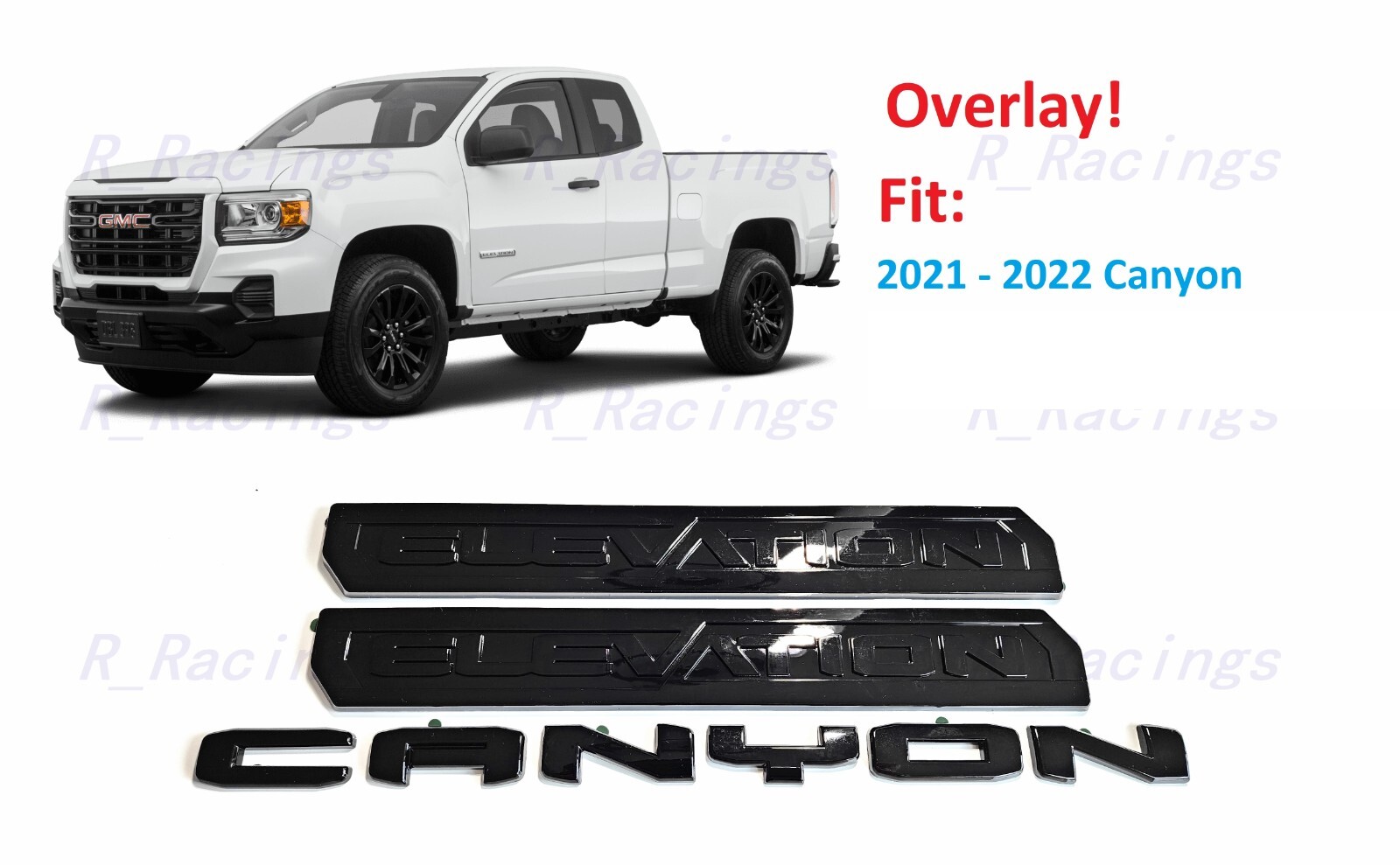 Overlay 3PCS Gloss black Door Rear Elevation Canyon Emblems Fit 2021-2022 Canyon